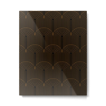 Art Deco Arch Pattern VI Black & Orange Metal Print | TeksDecor
