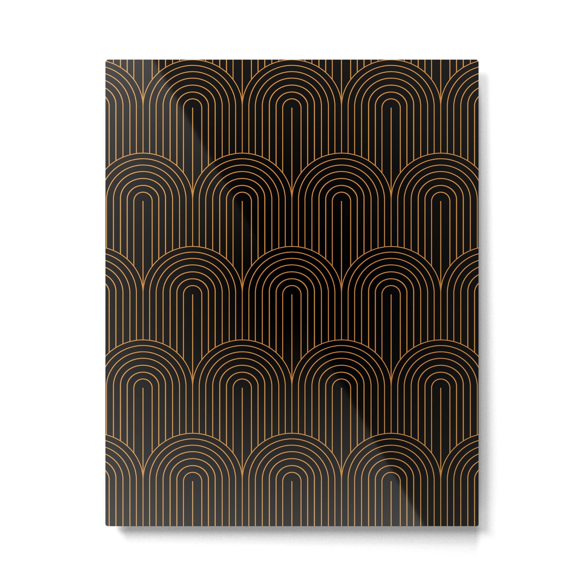 Art Deco Arch Pattern VI Black & Orange Metal Print | TeksDecor