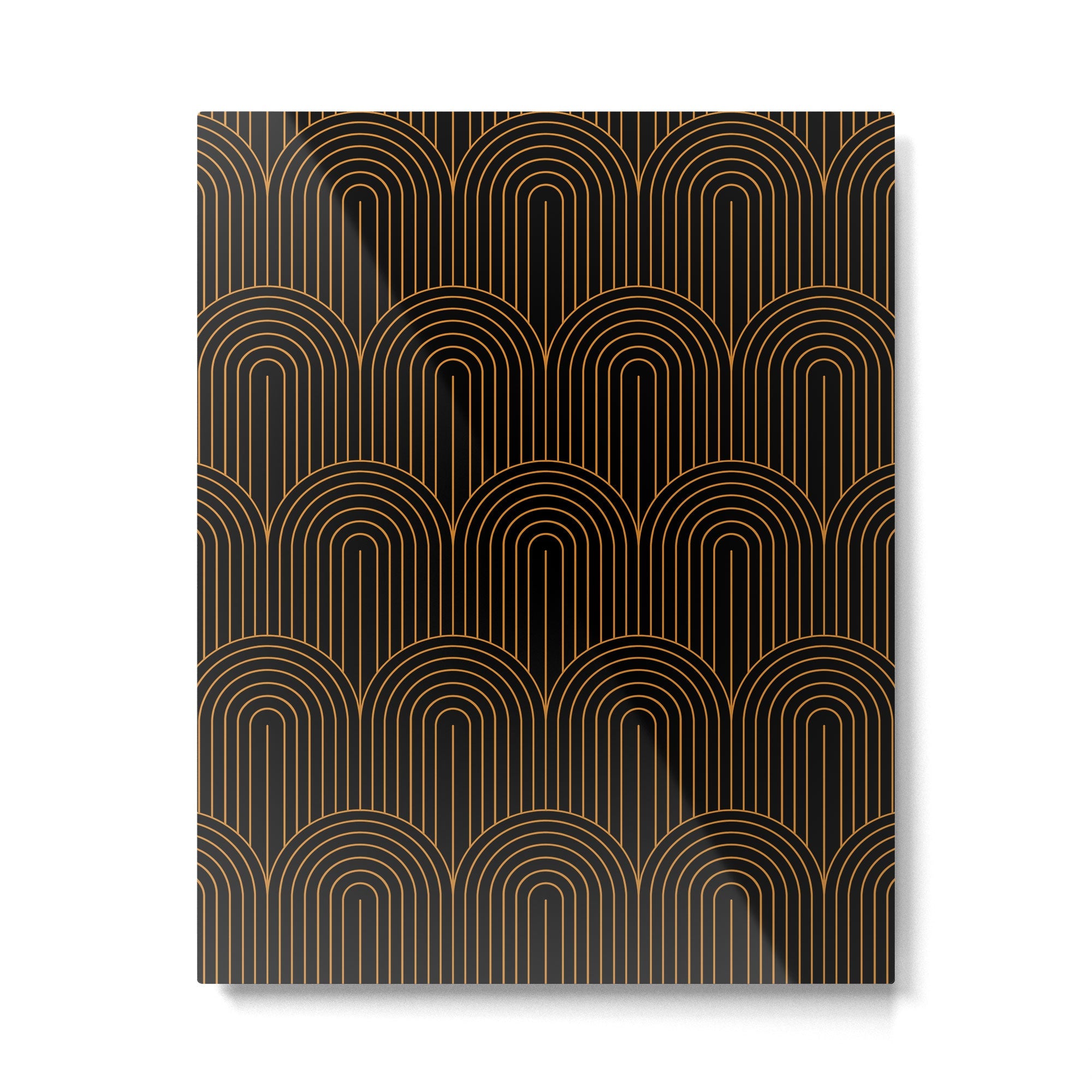 Art Deco Arch Pattern VI Black & Orange Metal Print | TeksDecor