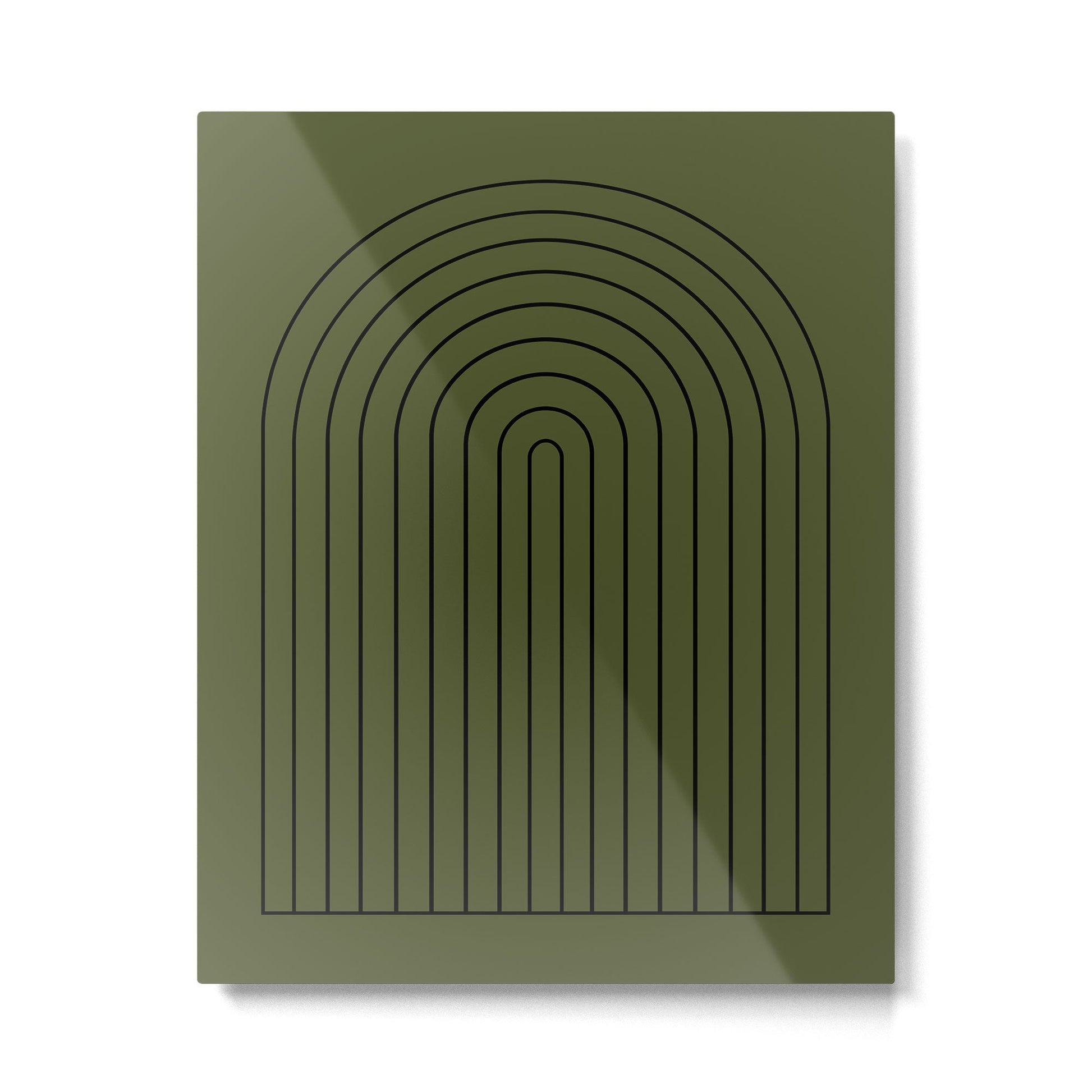 Minimal Arch XII Dark Green Modern Geometric Lines Metal Print | TeksDecor