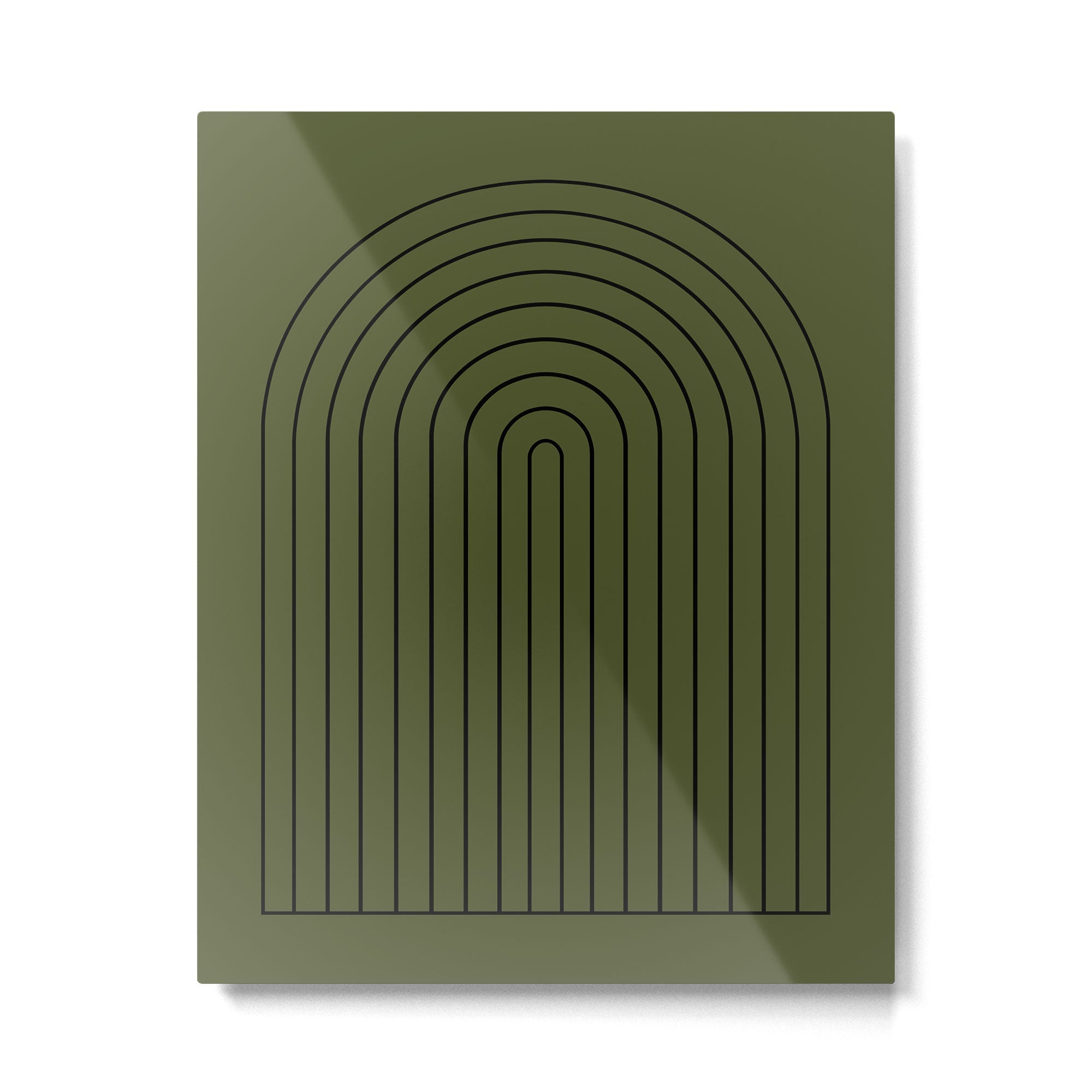 Minimal Arch XII Dark Green Modern Geometric Lines Metal Print | TeksDecor