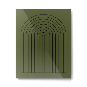 Minimal Arch XII Dark Green Modern Geometric Lines Metal Print | TeksDecor
