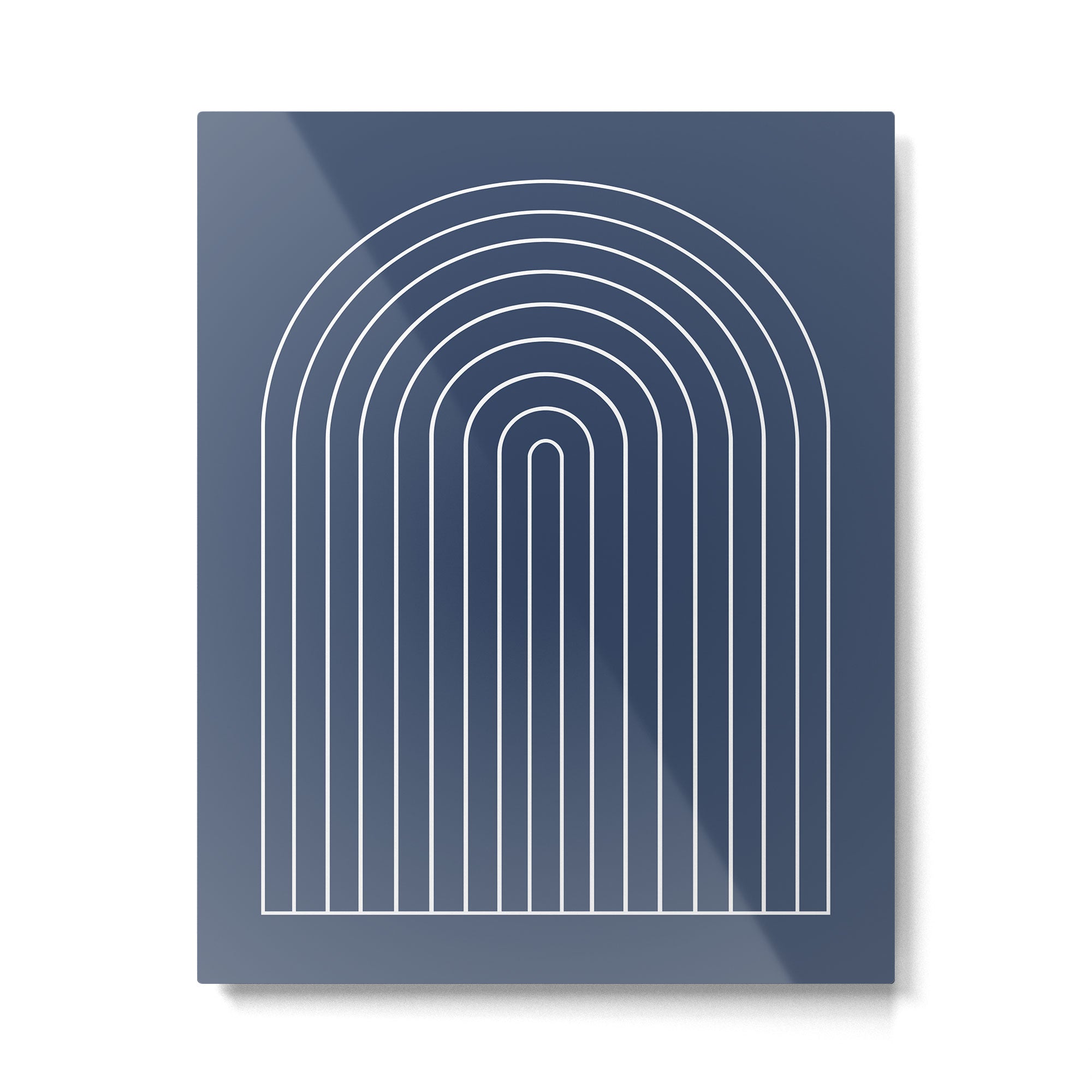 Minimal Arch XIV Navy Blue Modern Geometric Lines Metal Print | TeksDecor