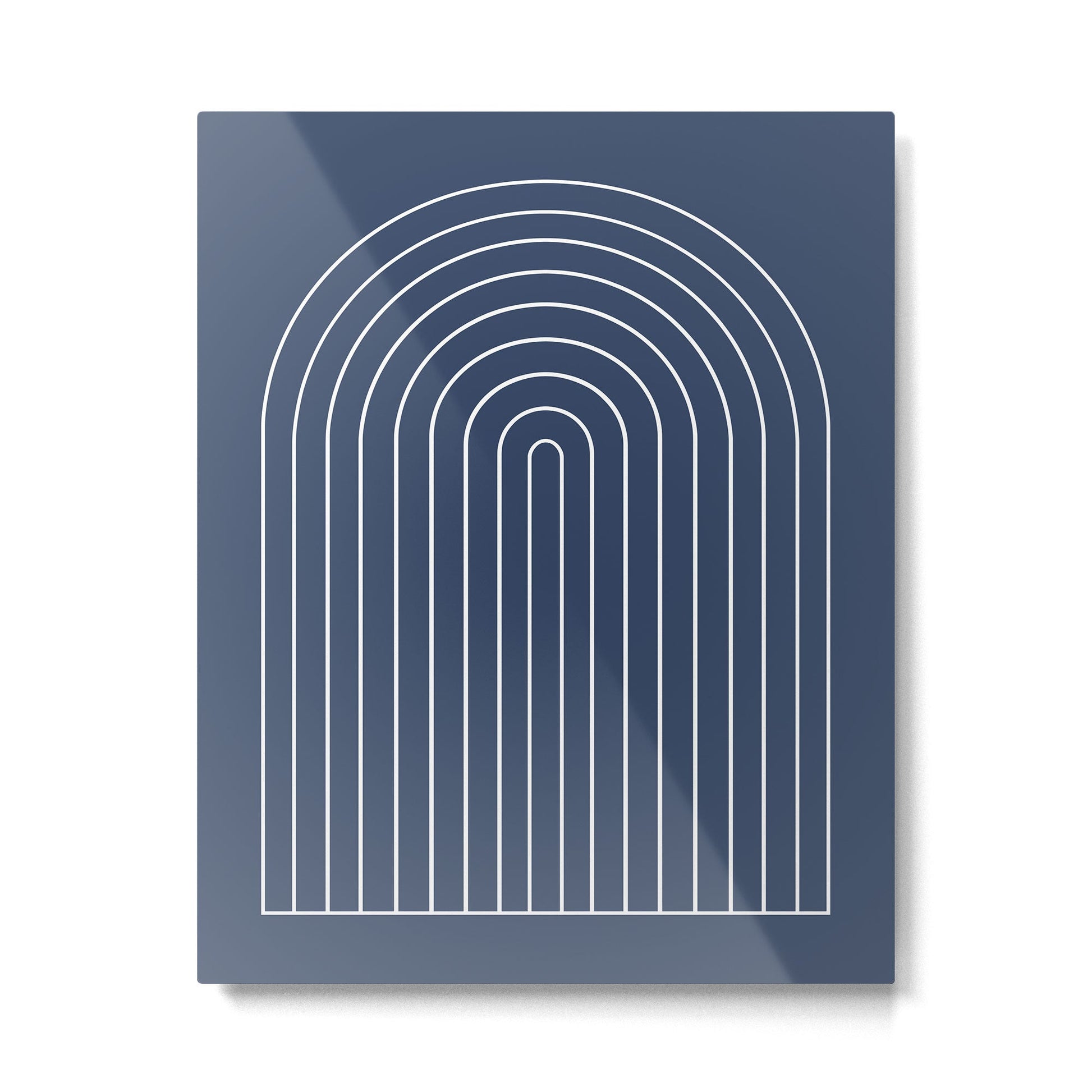 Minimal Arch XIV Navy Blue Modern Geometric Lines Metal Print | TeksDecor