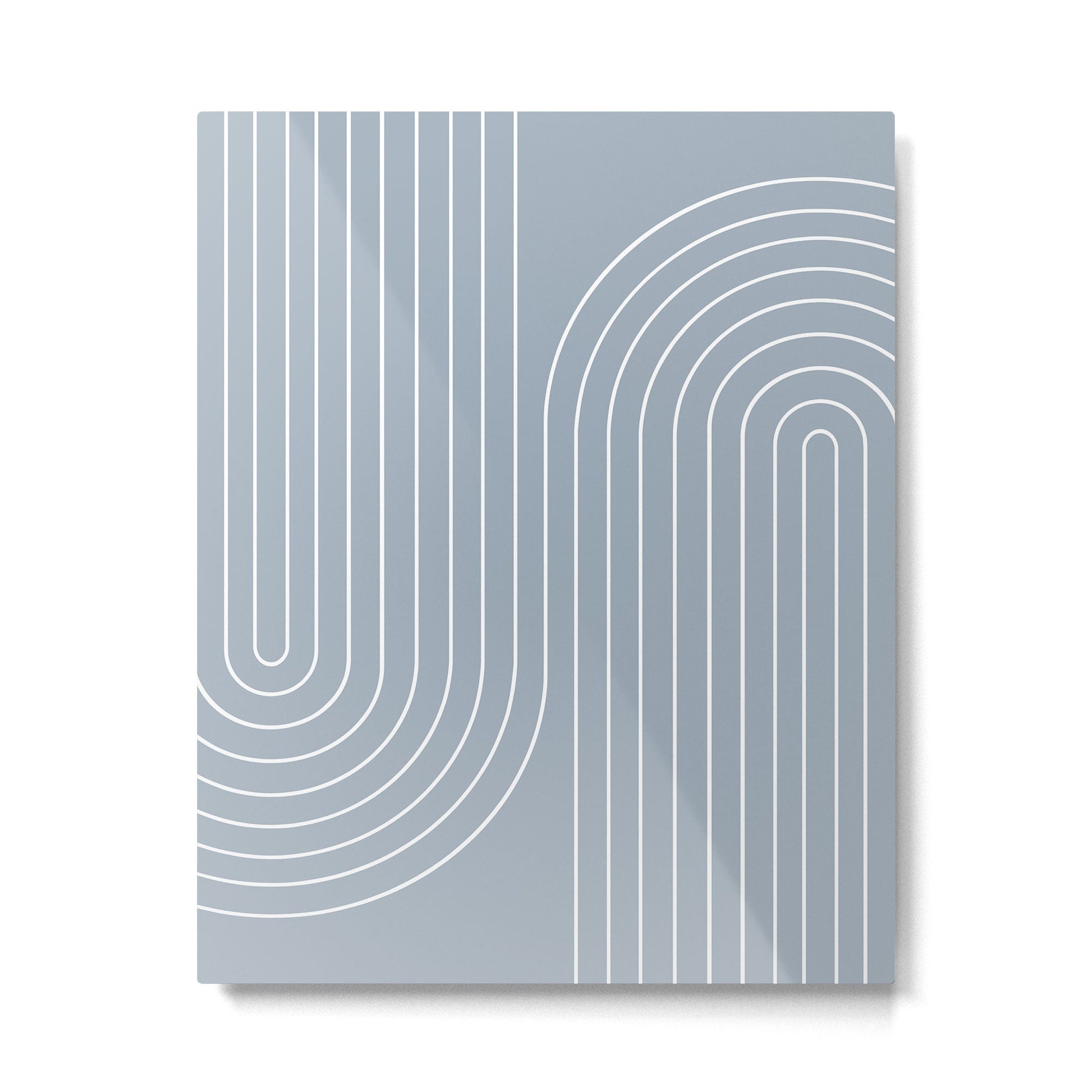 Minimal Line Curvature LXXVII Natural Blue Mid Century Modern Arch Abstract Metal Print | TeksDecor