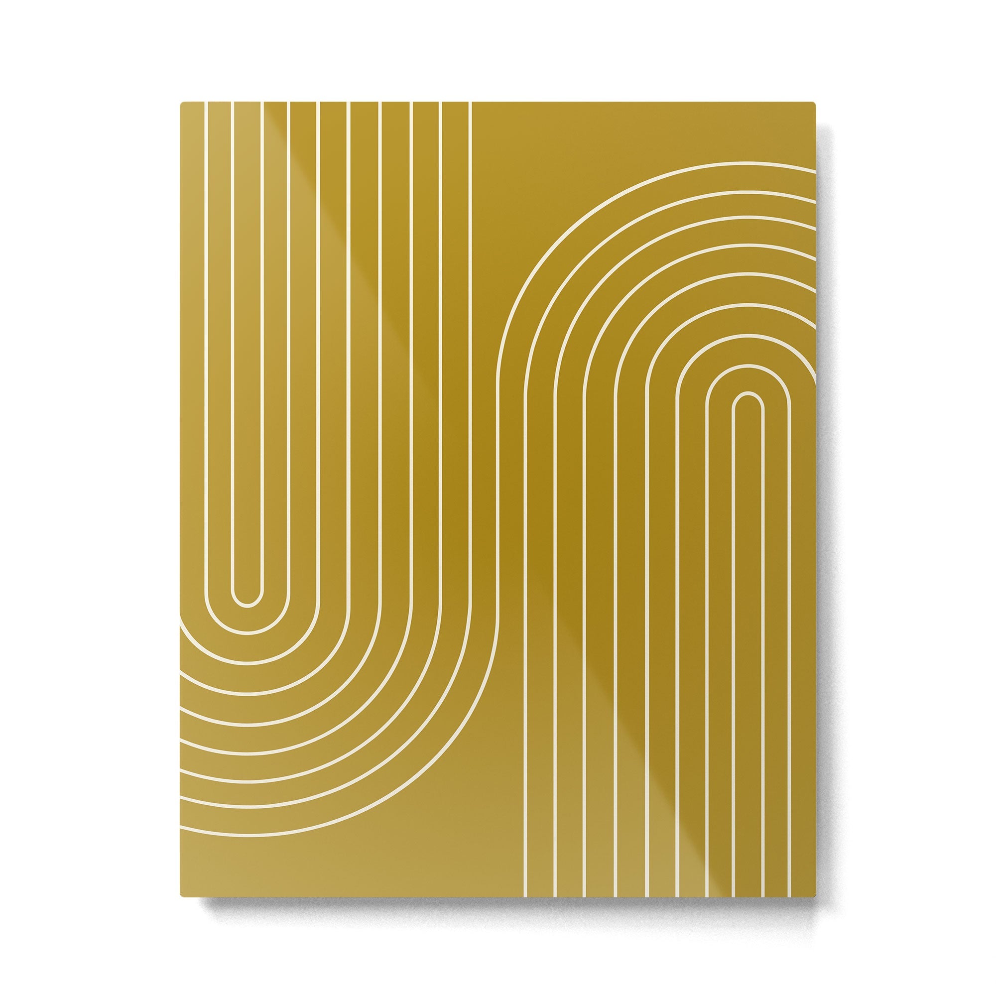 Minimal Line Curvature LXXVIII Golden Chartreuse Mid Century Modern Arch Abstract Metal Print | TeksDecor