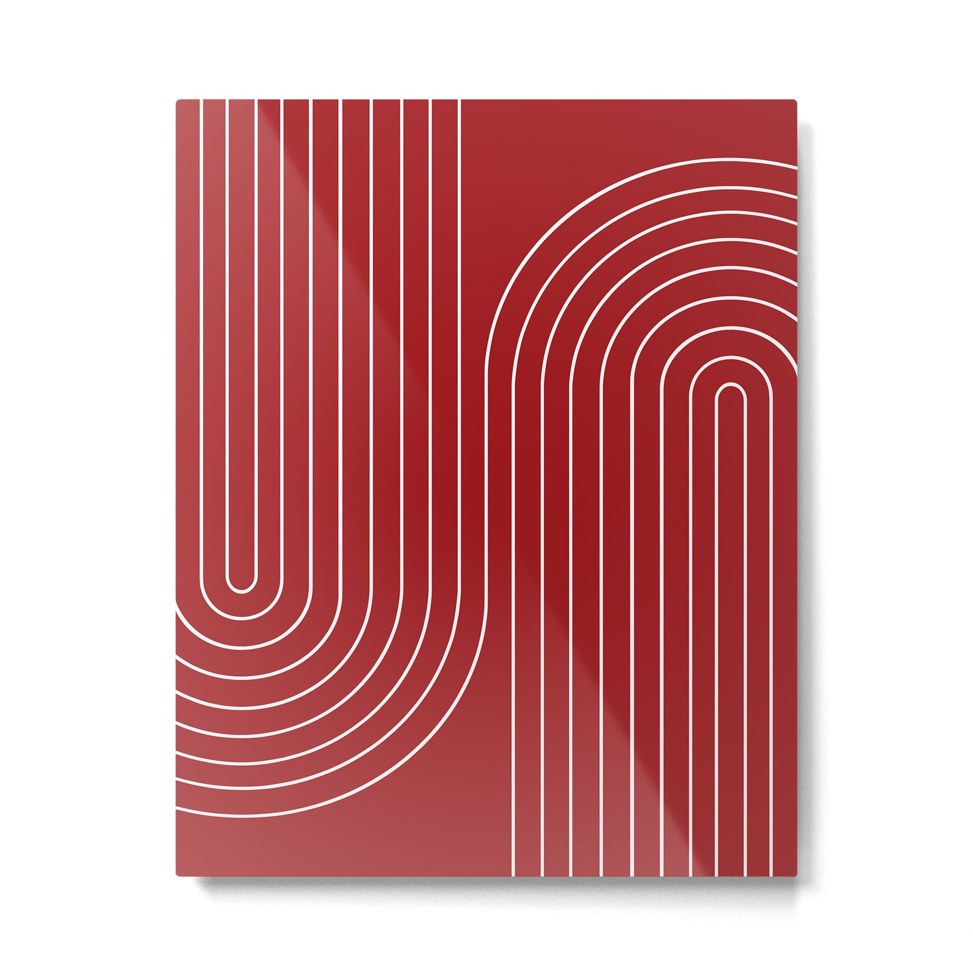Minimal Line Curvature LXXX Ruby Red Mid Century Modern Arch Abstract Metal Print | TeksDecor