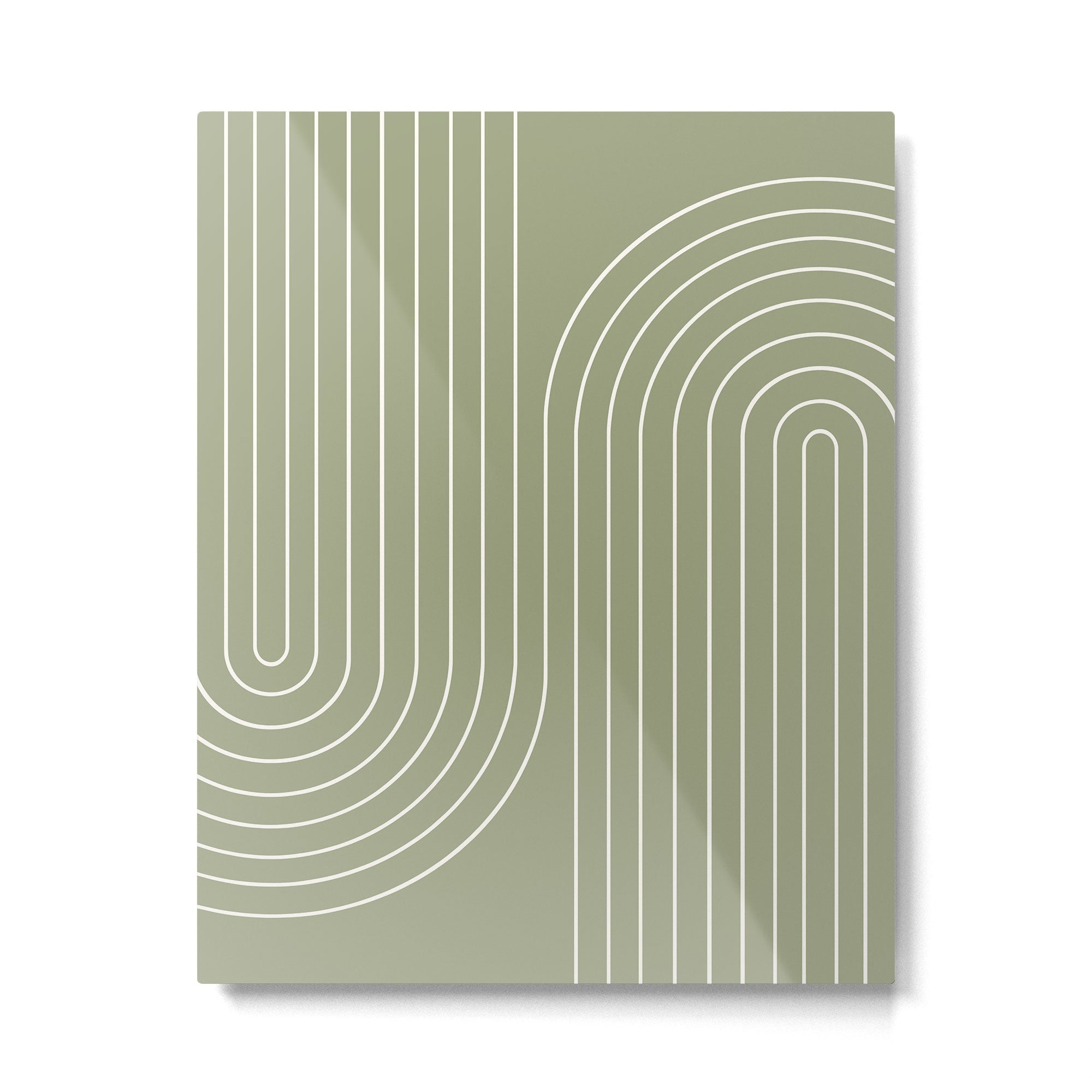 Minimal Line Curvature LXXXII Earthy Sage Green Mid Century Modern Arch Abstract Metal Print | TeksDecor