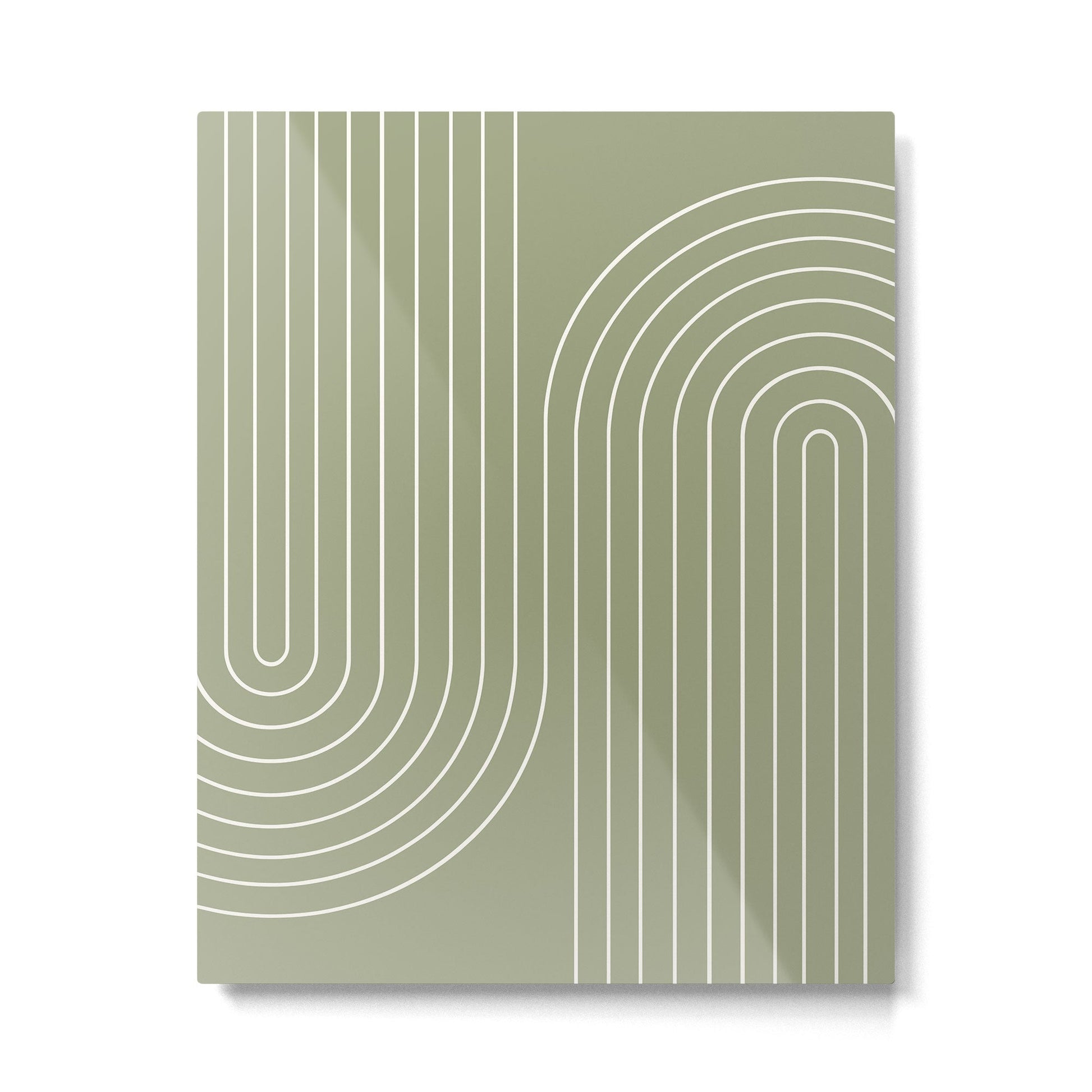 Minimal Line Curvature LXXXII Earthy Sage Green Mid Century Modern Arch Abstract Metal Print | TeksDecor
