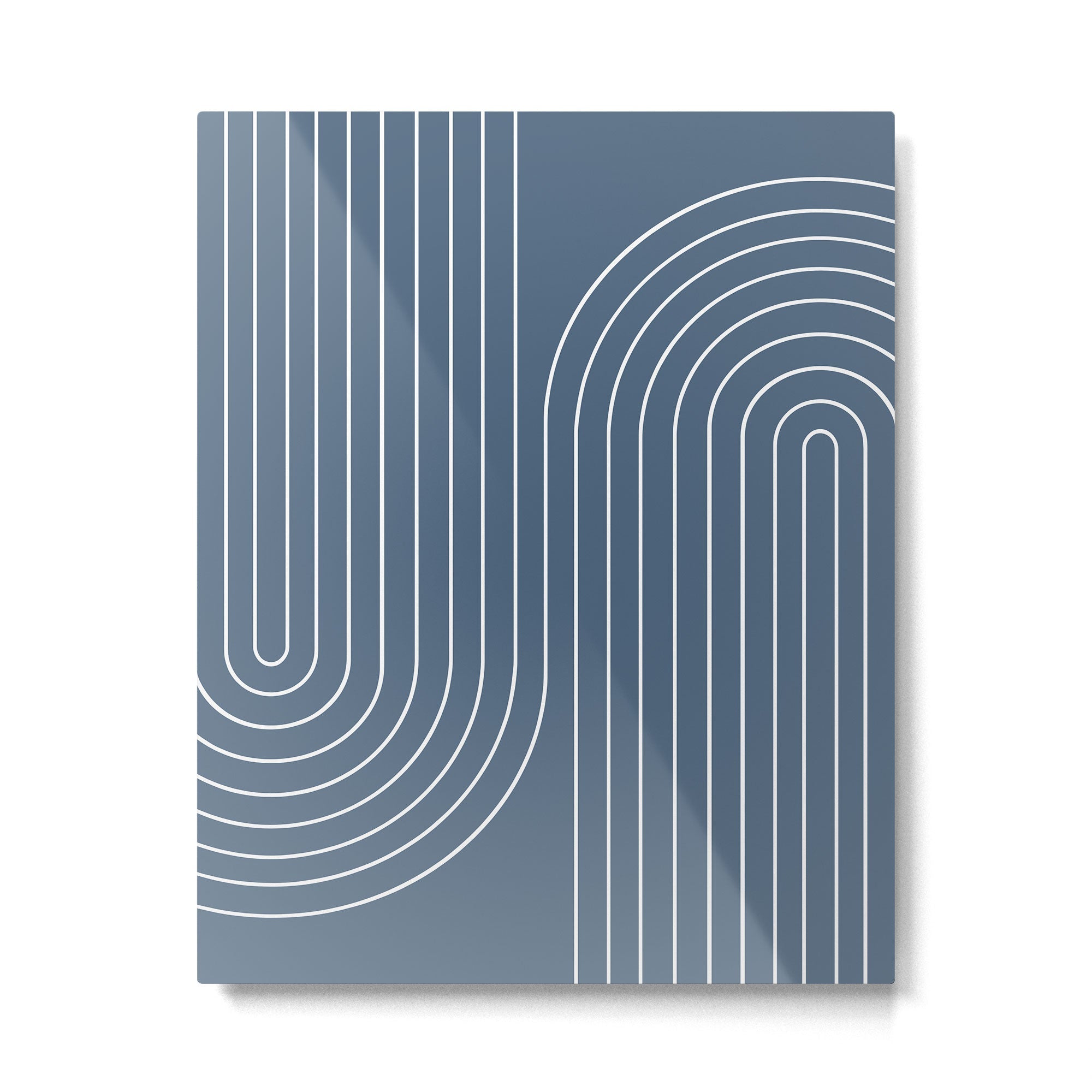 Minimal Line Curvature LXXXIV Nautical Blue Mid Century Modern Arch Abstract Metal Print | TeksDecor