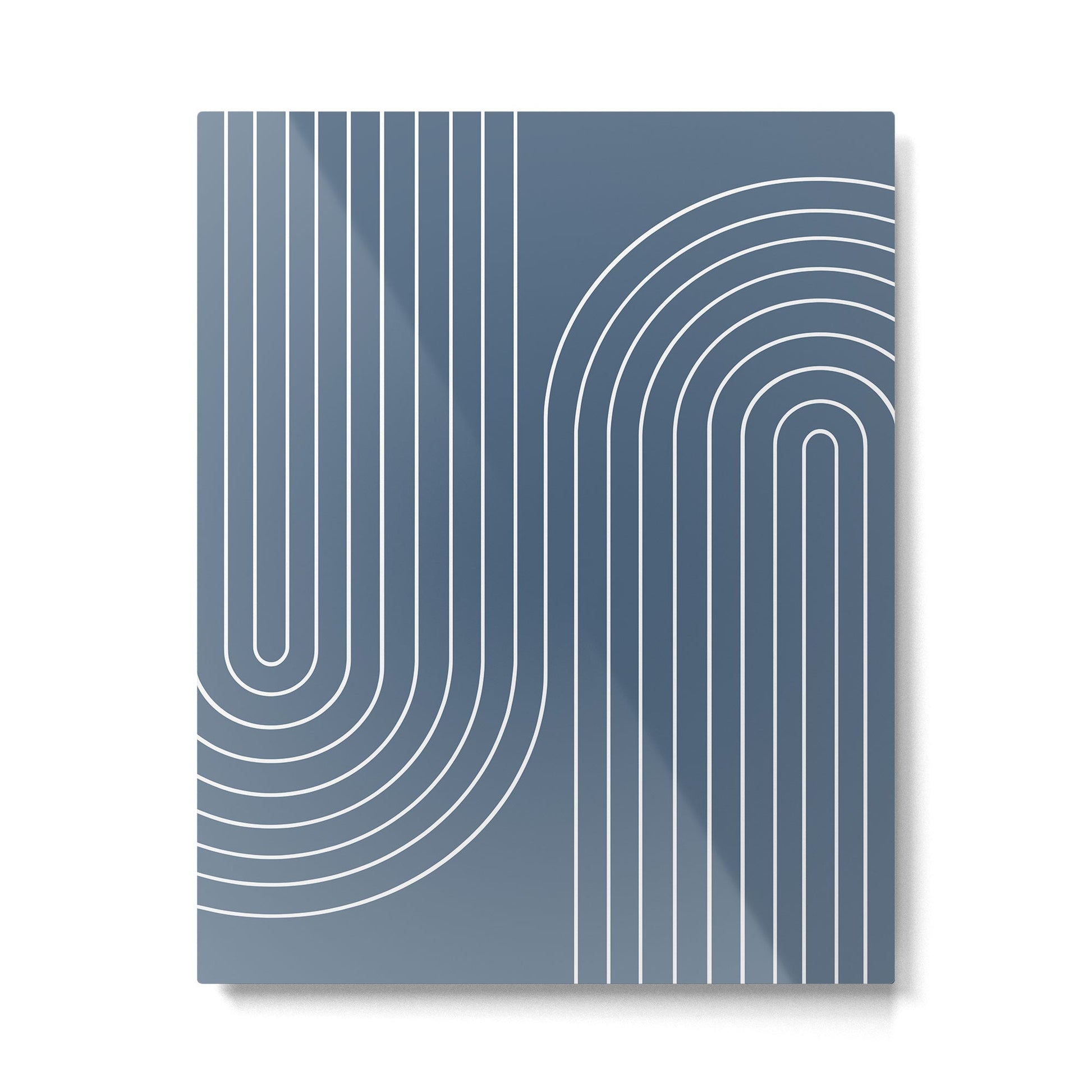Minimal Line Curvature LXXXIV Nautical Blue Mid Century Modern Arch Abstract Metal Print | TeksDecor