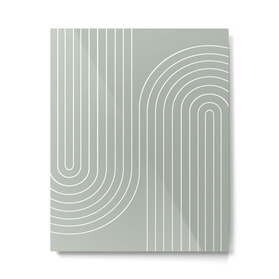 Minimal Line Curvature LXXXIX Pastel Sage Green Mid Century Modern Arch Abstract Metal Print | TeksDecor