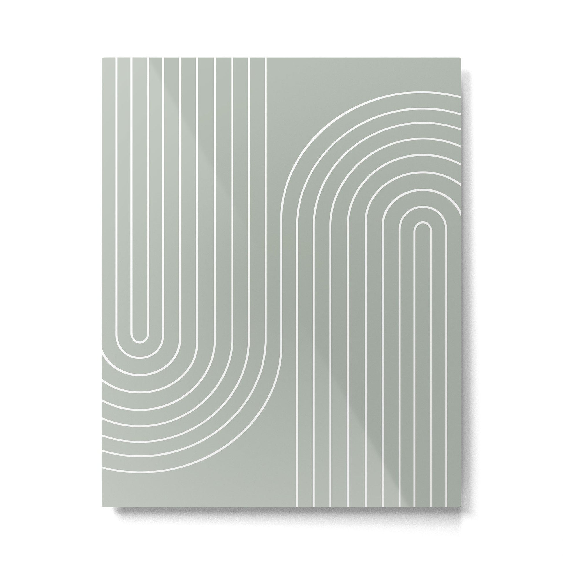 Minimal Line Curvature LXXXIX Pastel Sage Green Mid Century Modern Arch Abstract Metal Print | TeksDecor