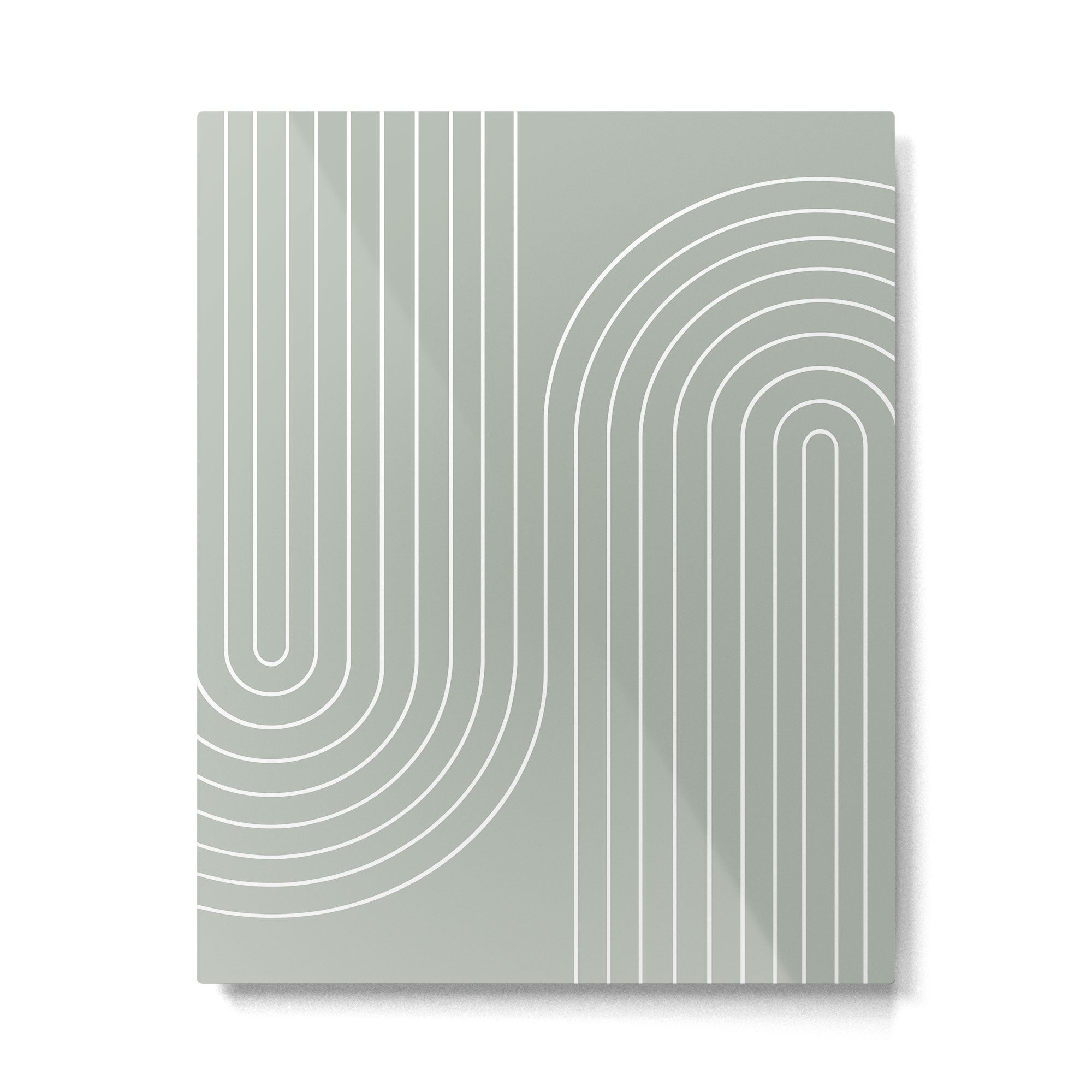 Minimal Line Curvature LXXXIX Pastel Sage Green Mid Century Modern Arch Abstract Metal Print | TeksDecor