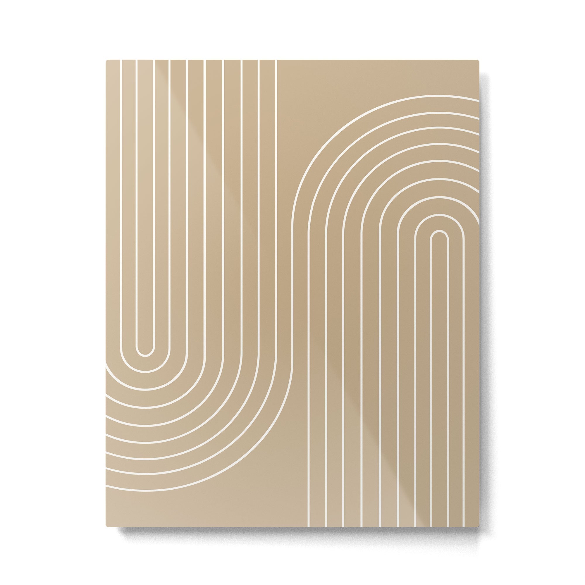 Minimal Line Curvature LXXXV Neutral Tan Mid Century Modern Arch Abstract Metal Print | TeksDecor