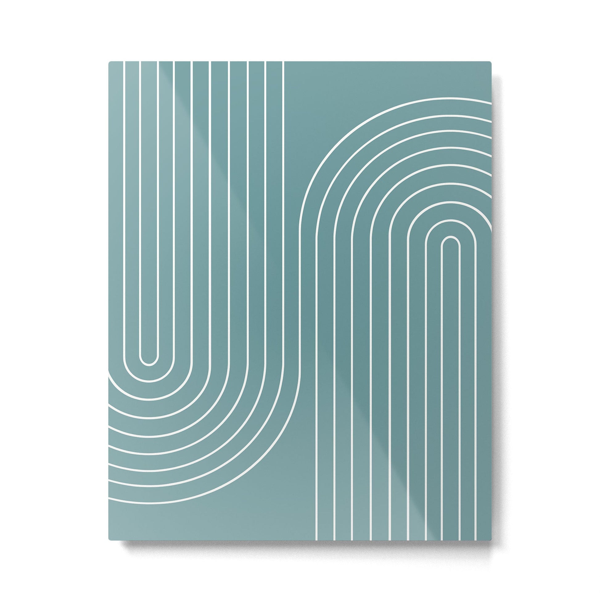Minimal Line Curvature LXXXVI Beachy Teal Mid Century Modern Arch Abstract Metal Print | TeksDecor