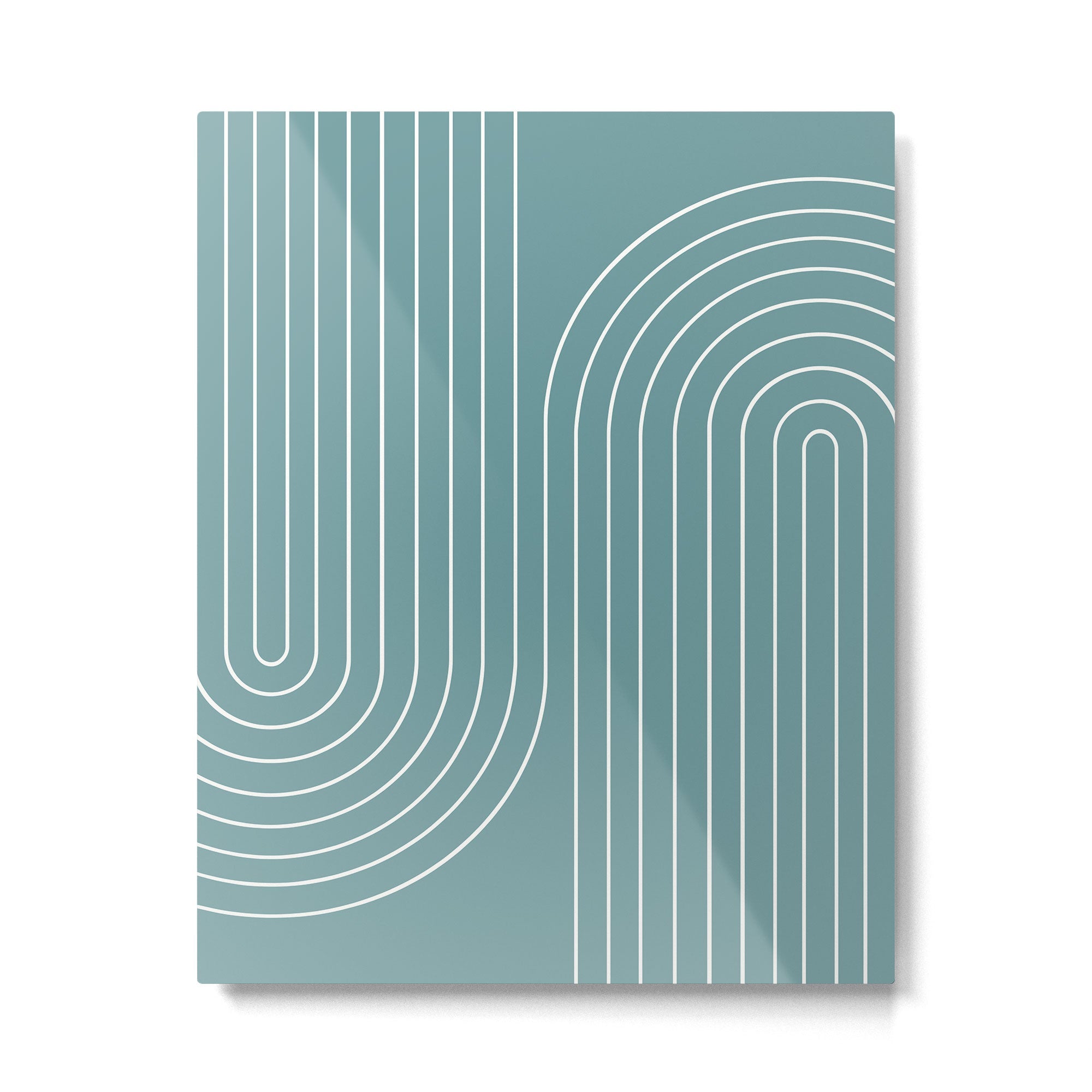 Minimal Line Curvature LXXXVI Beachy Teal Mid Century Modern Arch Abstract Metal Print | TeksDecor