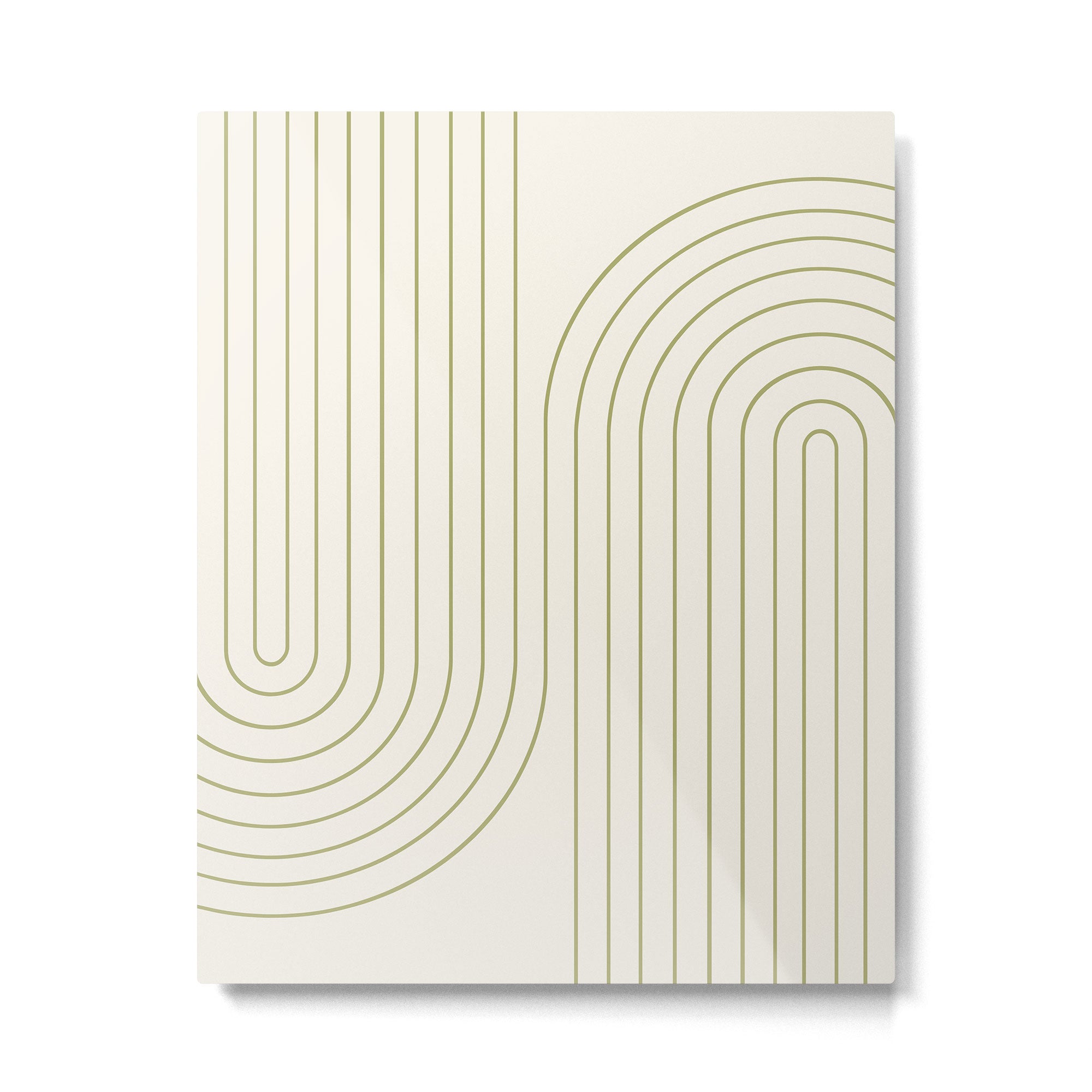 Minimal Line Curvature LXXXVII Creme & Green Mid Century Modern Arch Abstract Metal Print | TeksDecor
