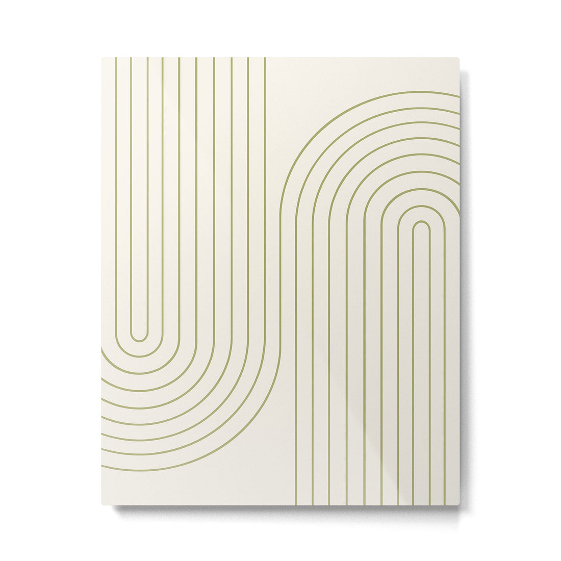 Minimal Line Curvature LXXXVII Creme & Green Mid Century Modern Arch Abstract Metal Print | TeksDecor