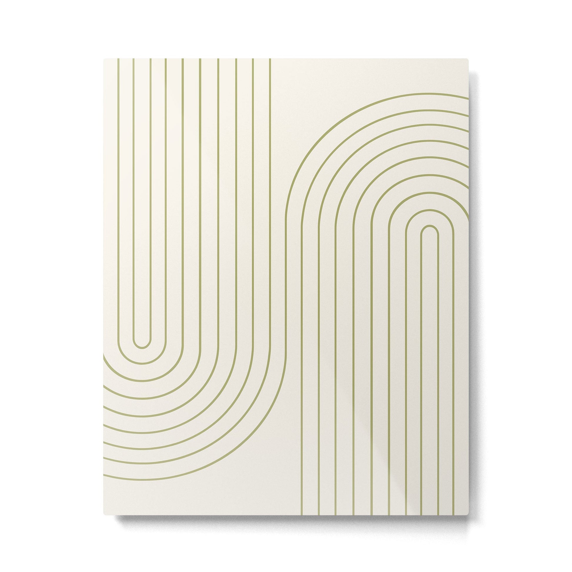 Minimal Line Curvature LXXXVII Creme & Green Mid Century Modern Arch Abstract Metal Print | TeksDecor
