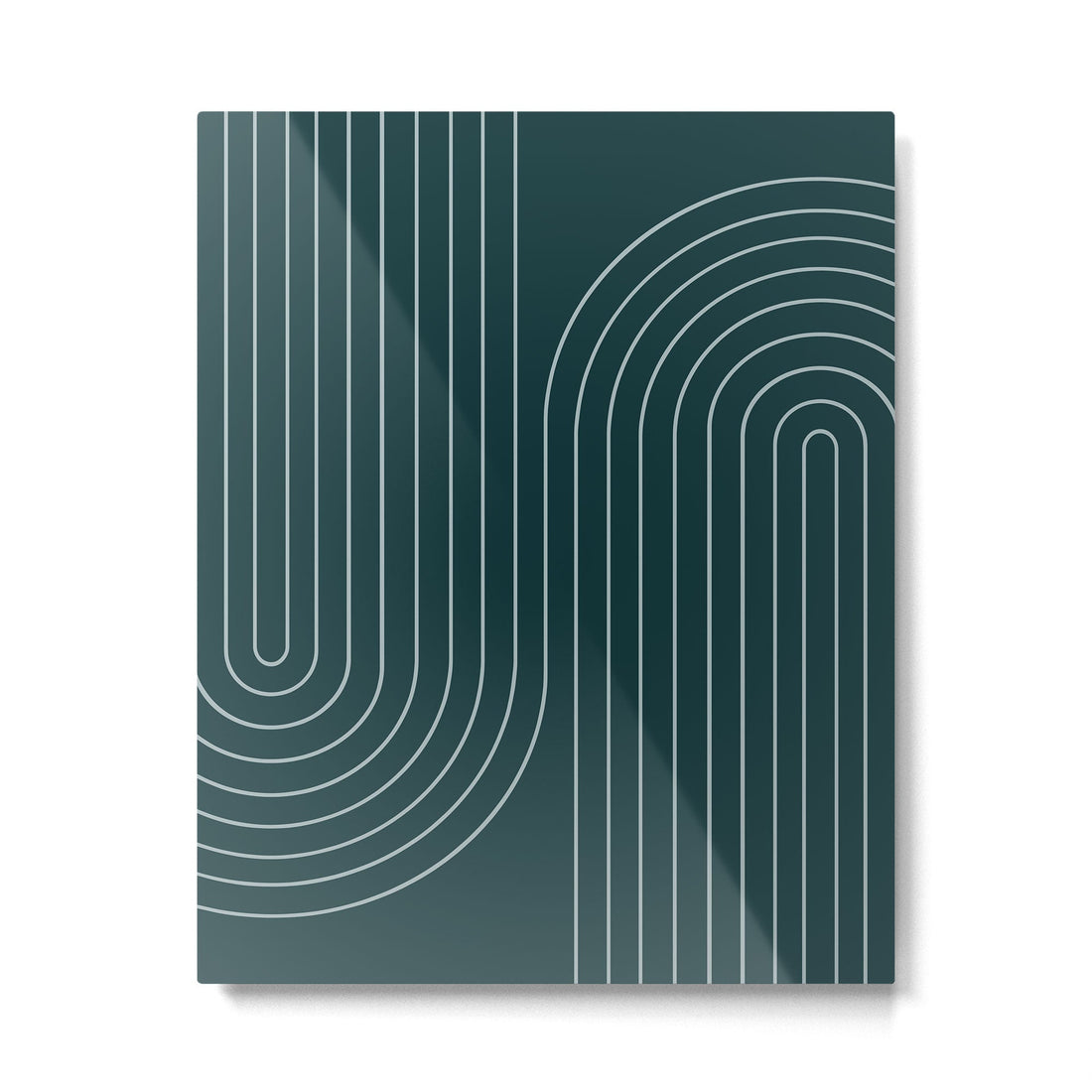 Minimal Line Curvature XCII Dark Teal Green Mid Century Modern Arch Abstract Metal Print | TeksDecor