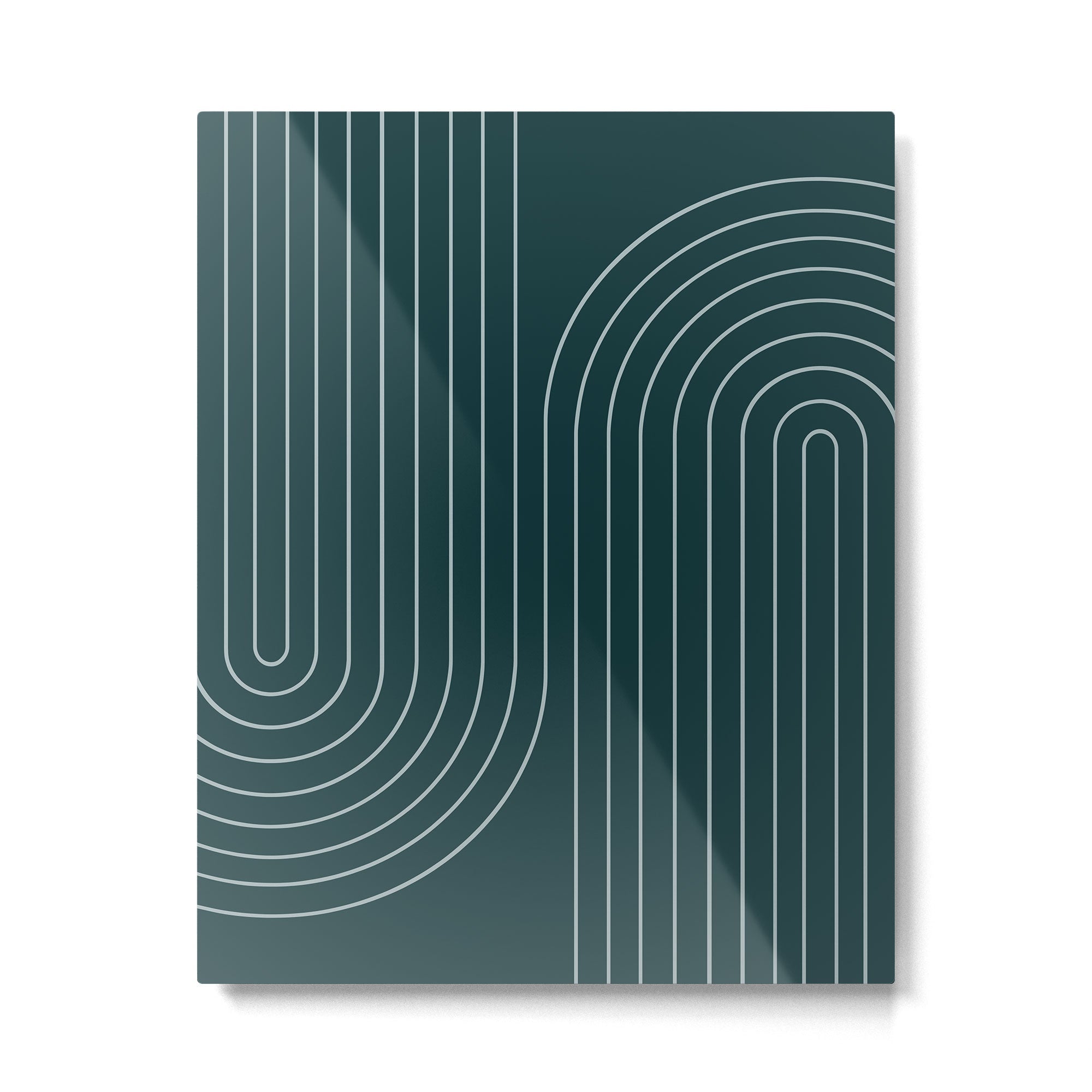 Minimal Line Curvature XCII Dark Teal Green Mid Century Modern Arch Abstract Metal Print | TeksDecor
