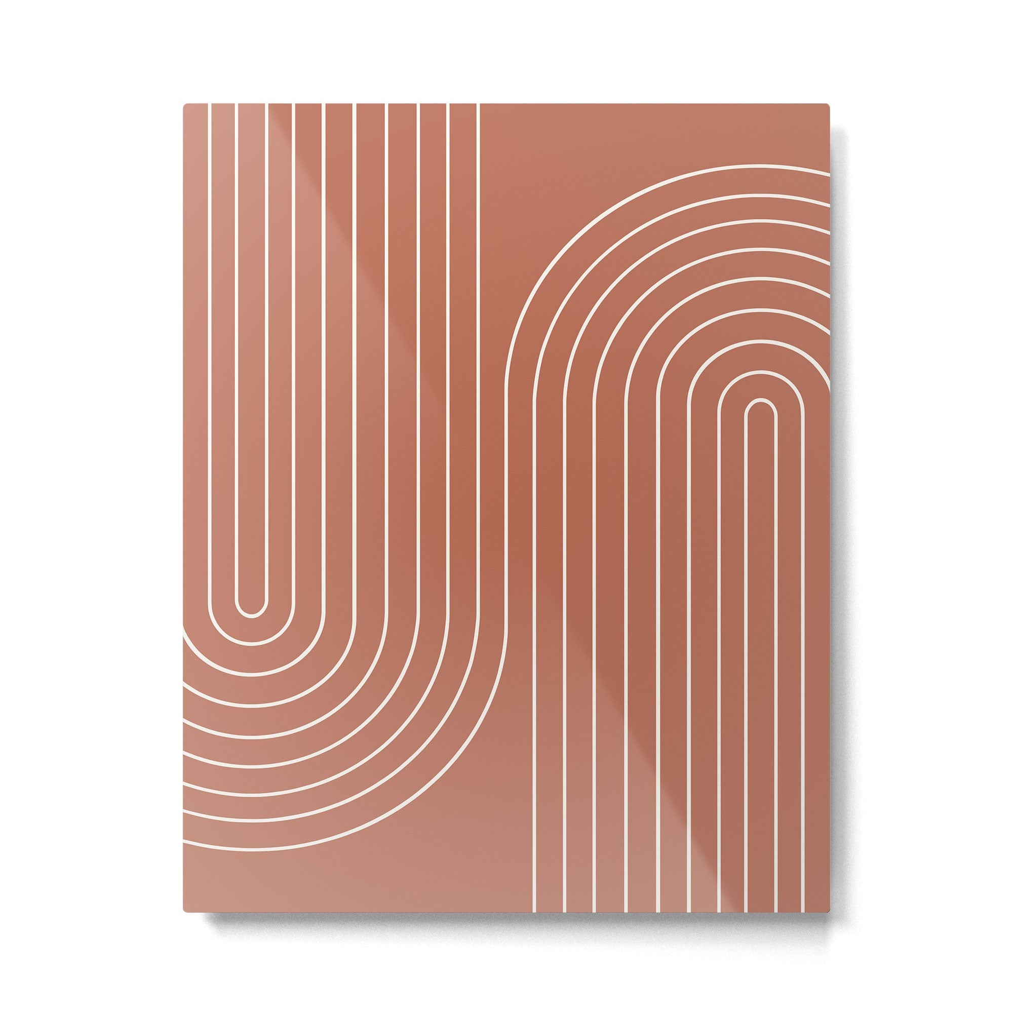 Minimal Line Curvature XCIV Coral Red Mid Century Modern Arch Abstract Metal Print | TeksDecor