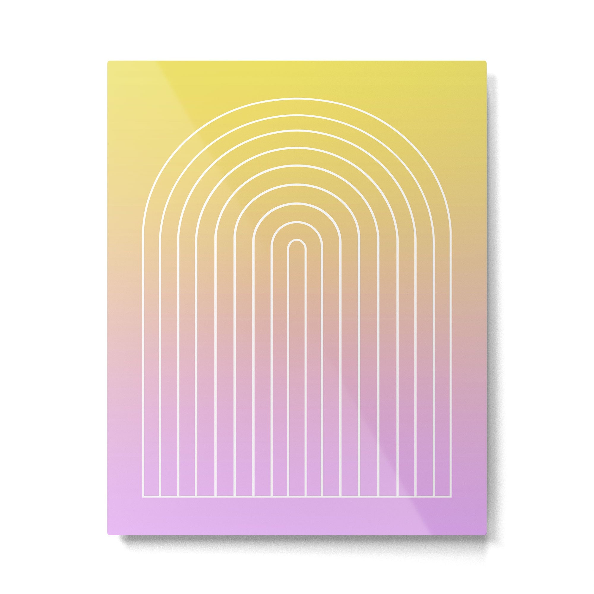 Ombre Arch IV Pink Yellow Sunrise Gradient Modern Geometric Lines Metal Print | TeksDecor