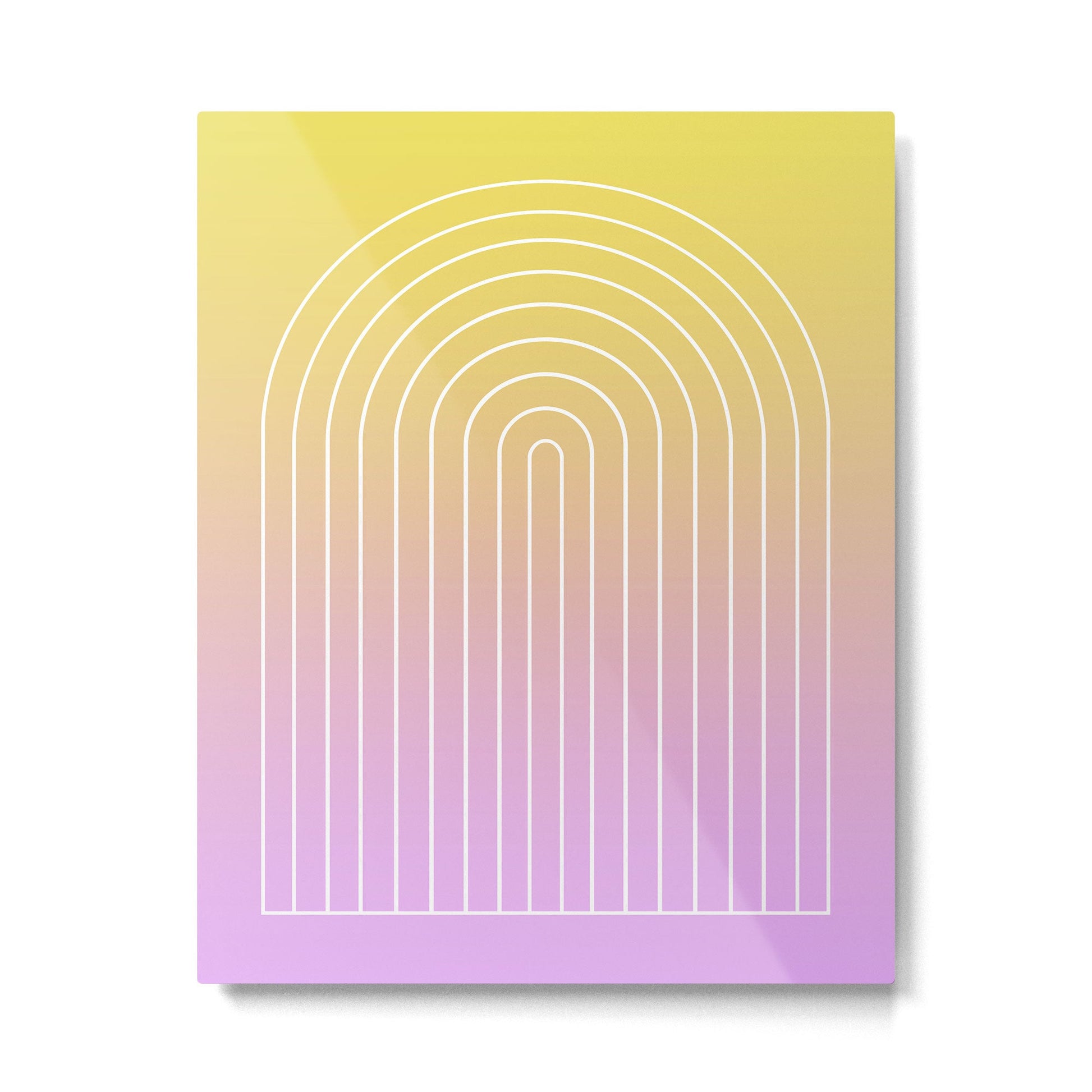 Ombre Arch IV Pink Yellow Sunrise Gradient Modern Geometric Lines Metal Print | TeksDecor