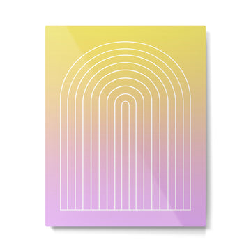 Ombre Arch IV Pink Yellow Sunrise Gradient Modern Geometric Lines Metal Print | TeksDecor
