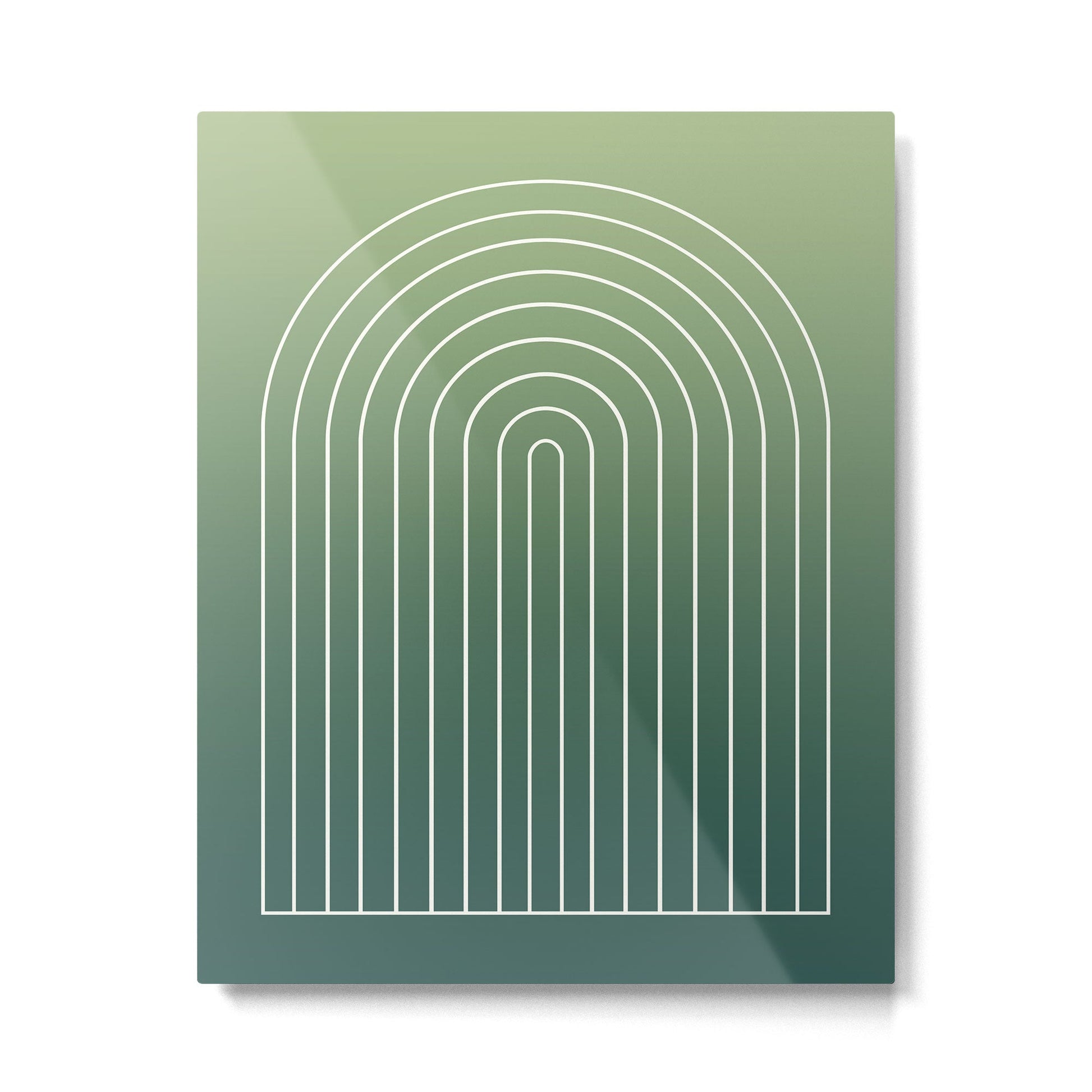 Ombre Arch XIV Green Gradient Modern Geometric Lines Metal Print | TeksDecor