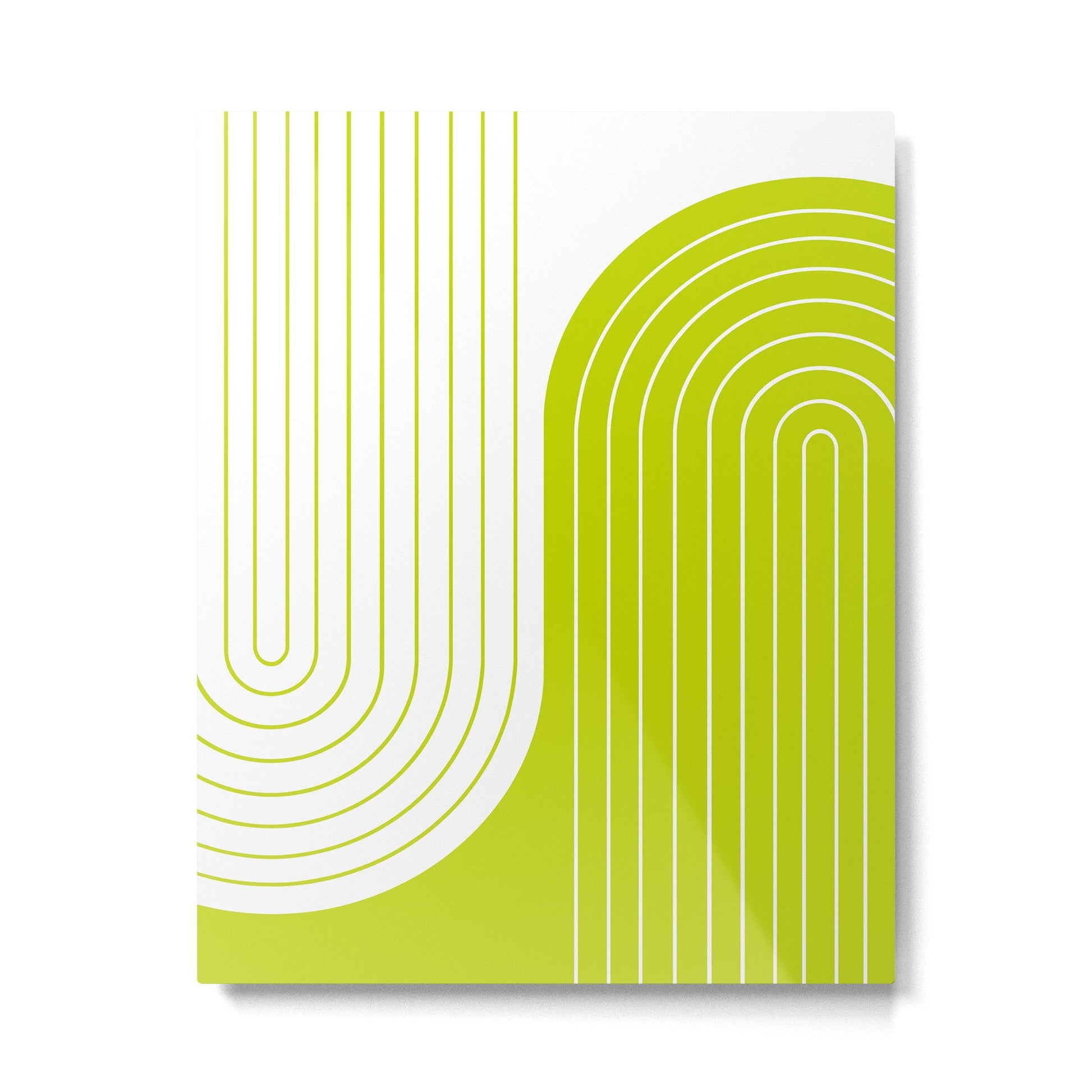 Two Tone Line Curvature LXXVII Lime Green Modern Arch Abstract Metal Print | TeksDecor