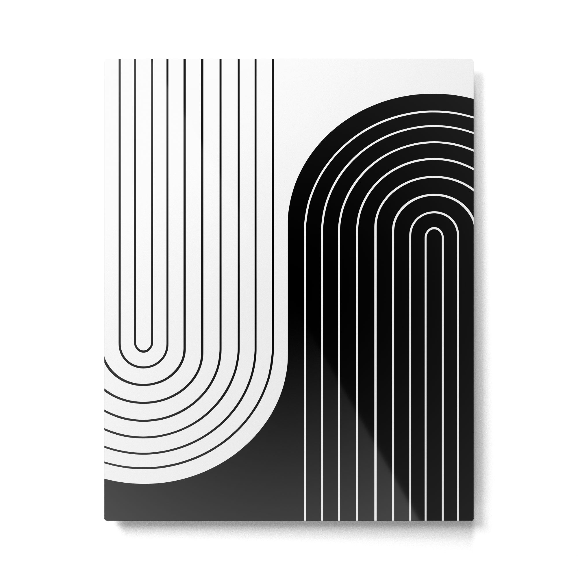 Two Tone Line Curvature VIII Black and White Modern Arch Abstract Metal Print | TeksDecor