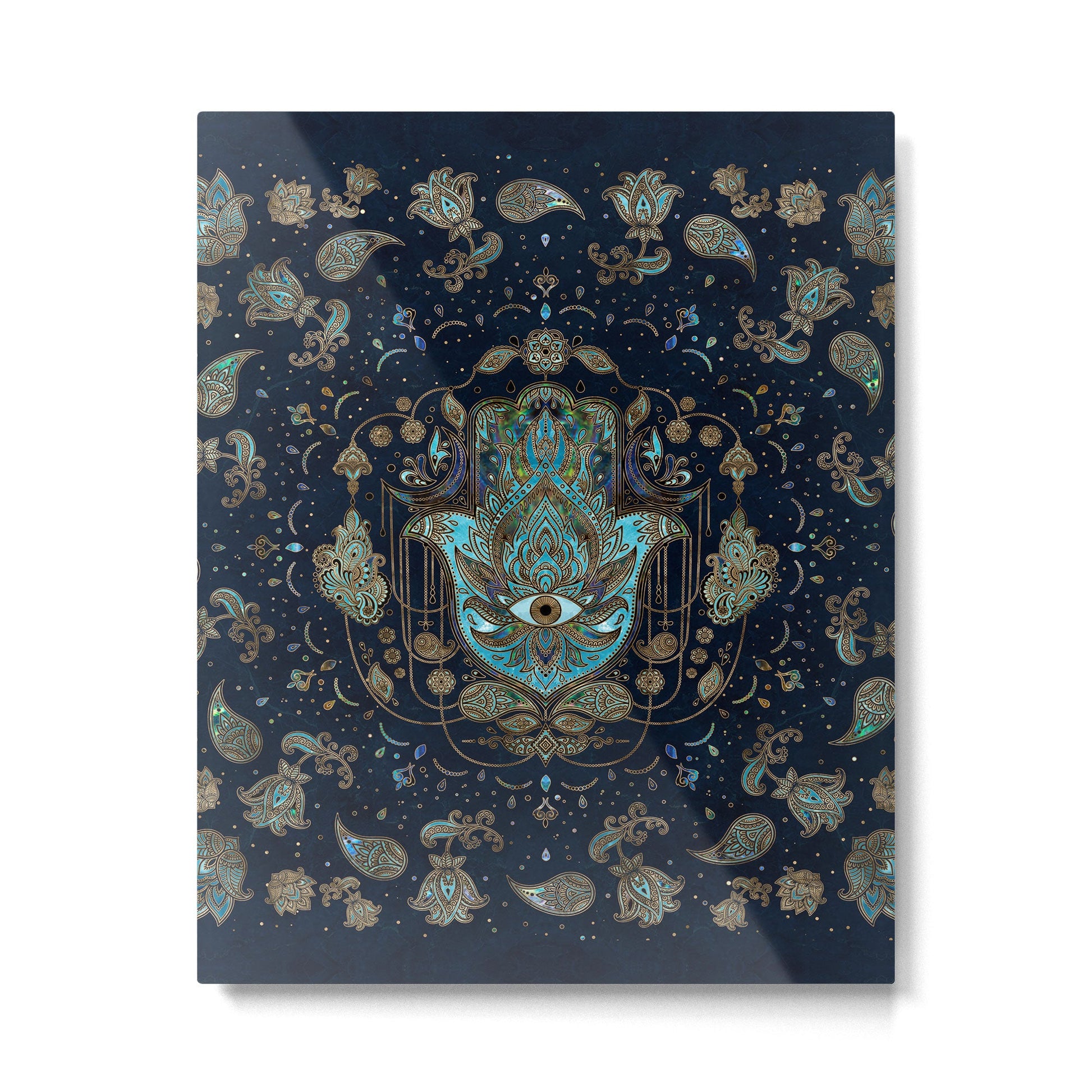 Hamsa Hand -Hand of Fatima Blue Gemstones Metal Print | TeksDecor
