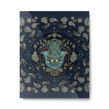 Hamsa Hand -Hand of Fatima Blue Gemstones Metal Print | TeksDecor