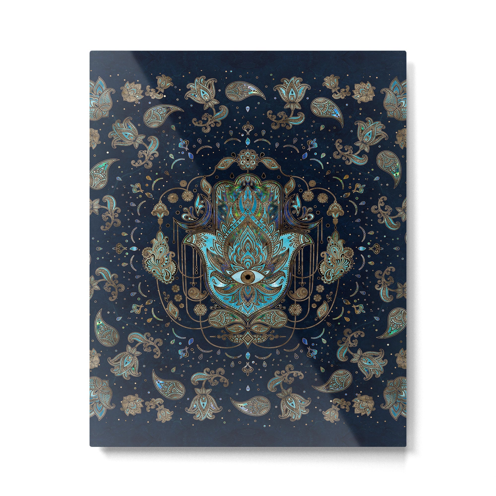 Hamsa Hand -Hand of Fatima Blue Gemstones Metal Print | TeksDecor