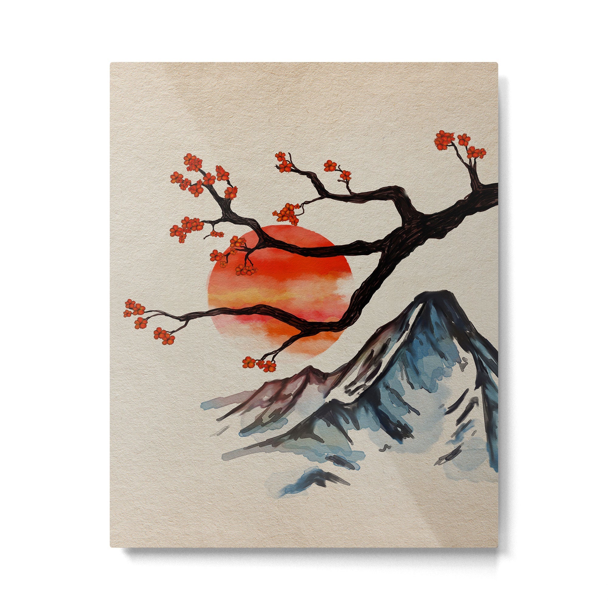 Zen Serenity Landscape - Sakura Mountain Sunset Metal Print | TeksDecor