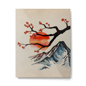 Zen Serenity Landscape - Sakura Mountain Sunset Metal Print | TeksDecor