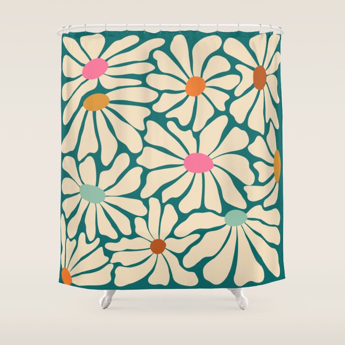 Colors of Joy - Groovy Flowers Green Shower Curtain