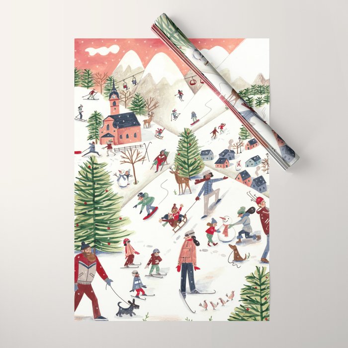 Skiing in snow mountains Wrapping Paper