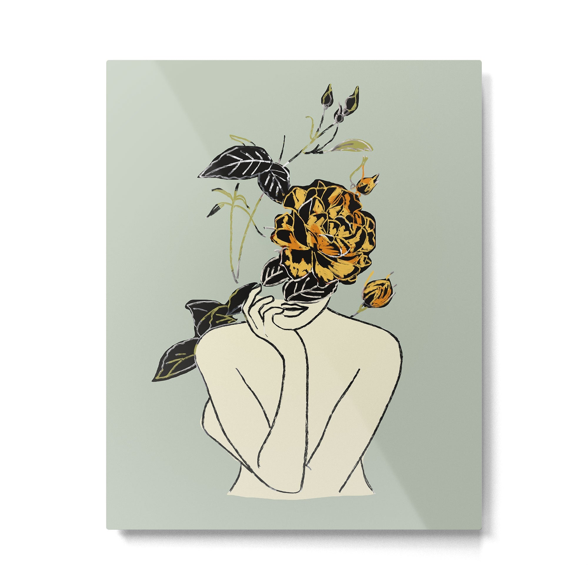 Rose Line Art  Metal Print | TeksDecor