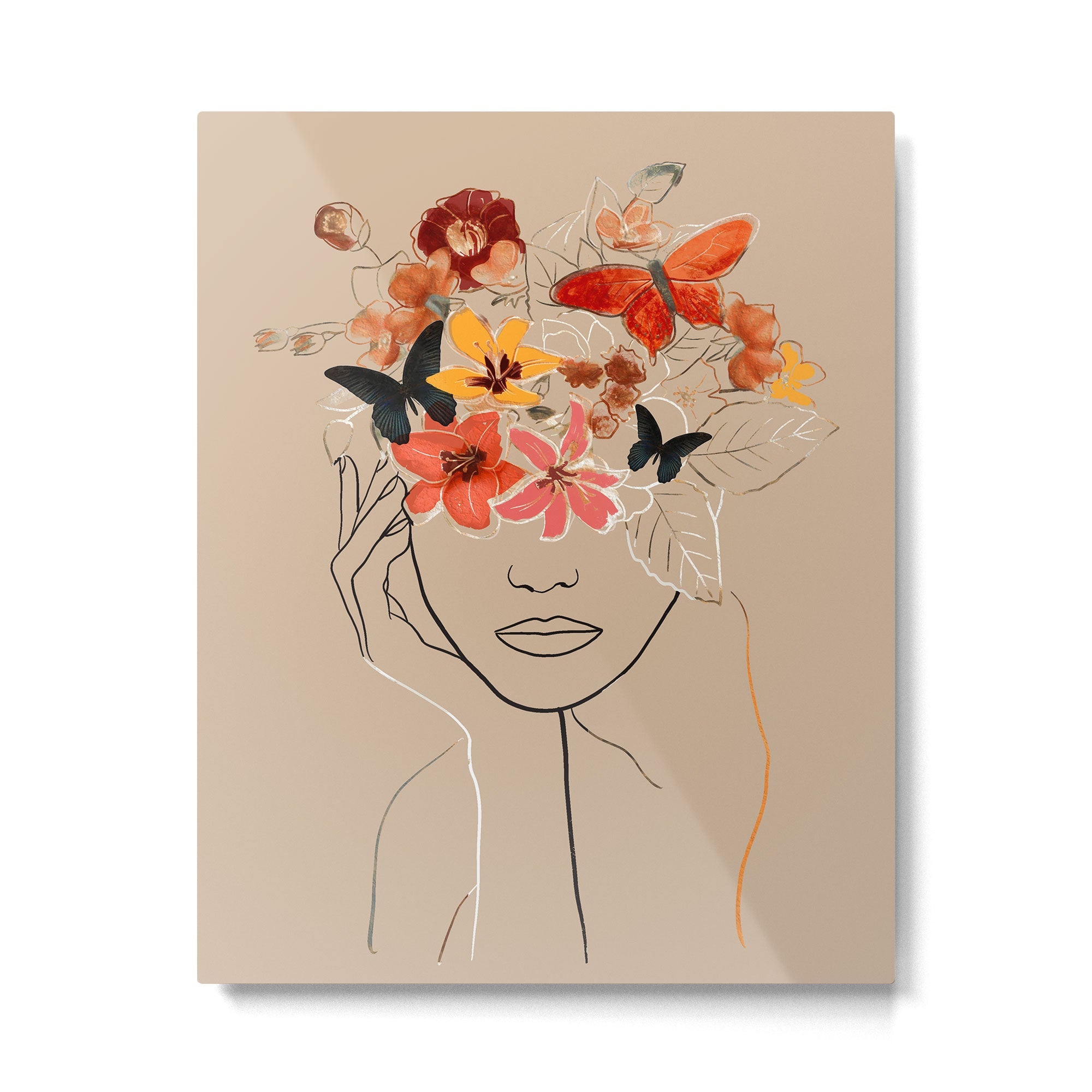 WOMAN WITH FLOWERS 7 Line Art  Metal Print | TeksDecor