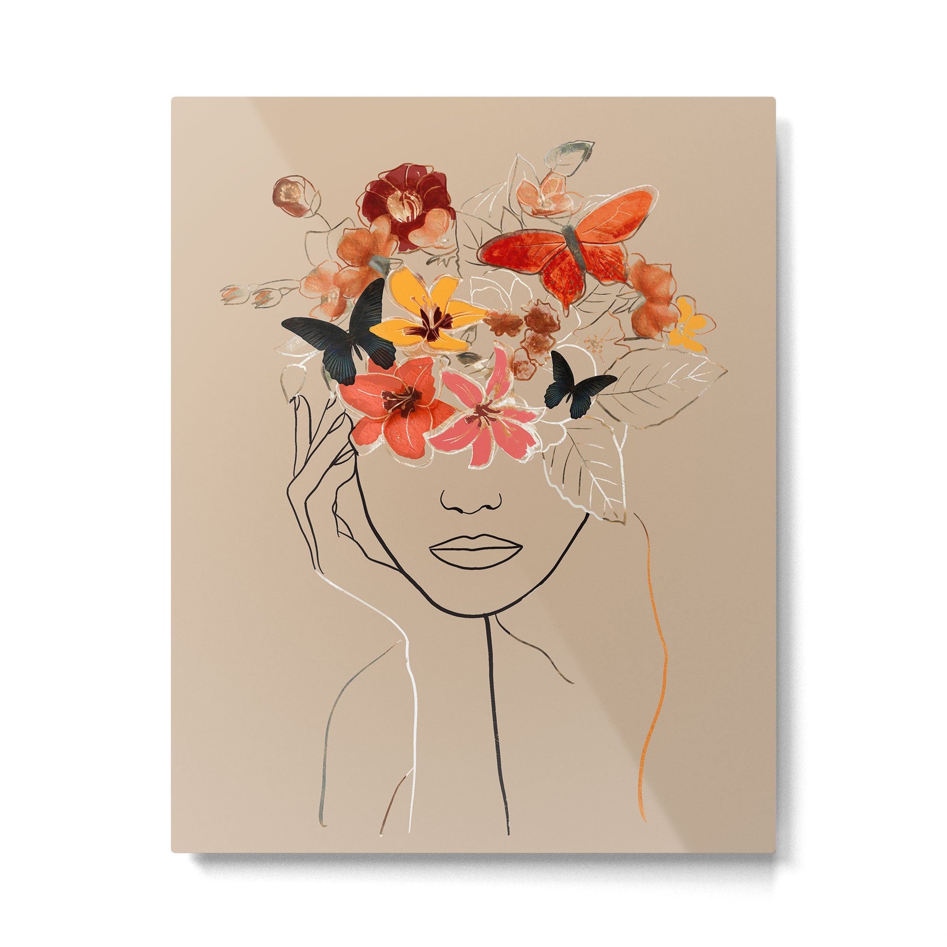 WOMAN WITH FLOWERS 7 Line Art  Metal Print | TeksDecor