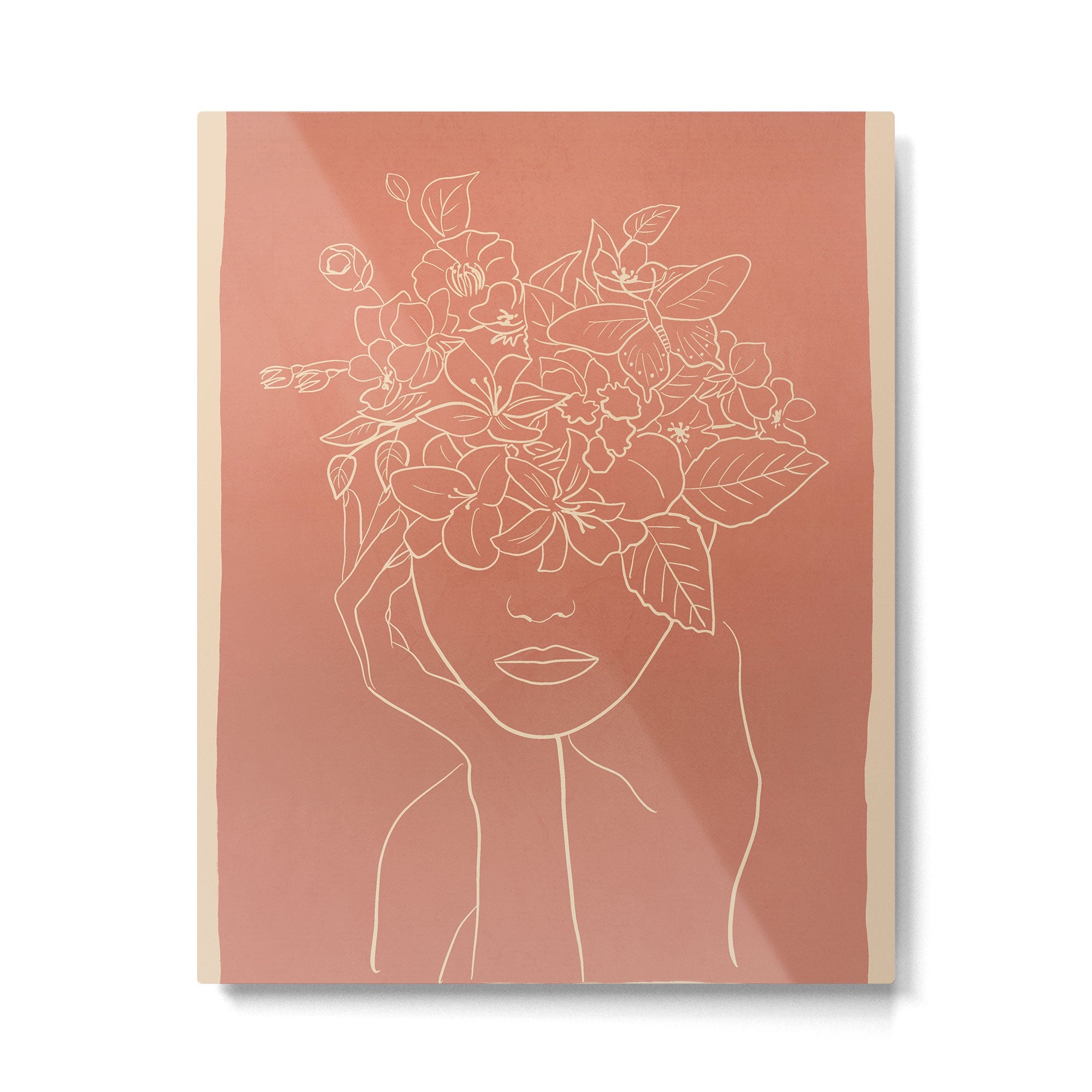 WOMAN WITH FLOWERS 7 Line Art 2 Metal Print | TeksDecor