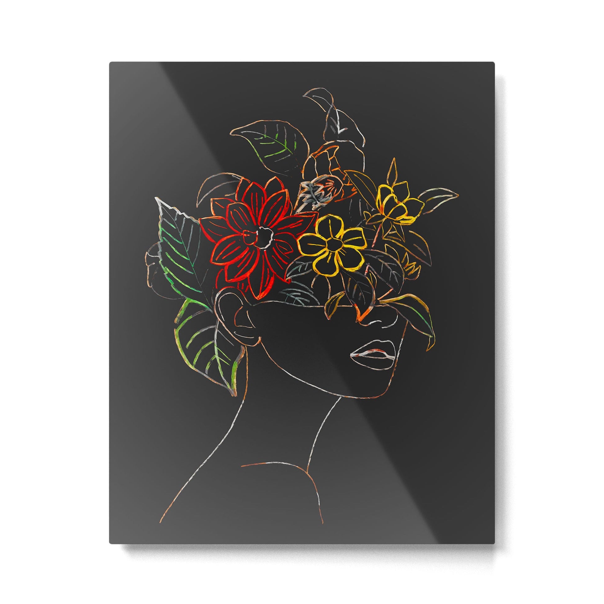 woman with flowers 8 Line Art Metal Print | TeksDecor