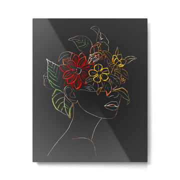 woman with flowers 8 Line Art Metal Print | TeksDecor