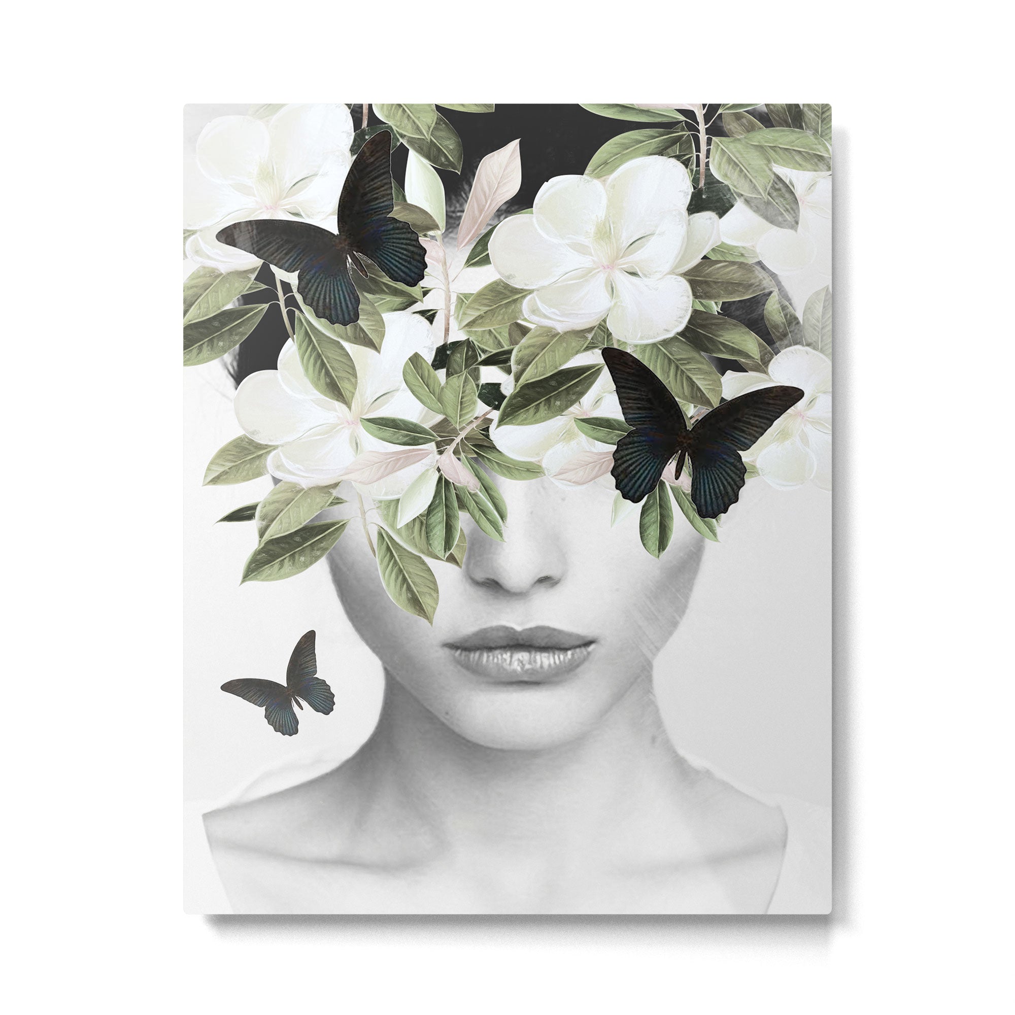 Woman With Flowers and Butterflies 3 Metal Print | TeksDecor