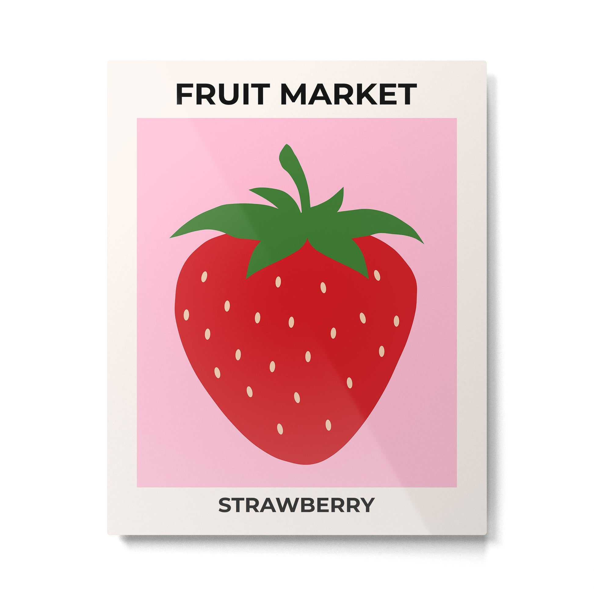 Fruit Market Print Pink Strawberry Print Fruit Art Modern Decor Food Art Abstract Metal Print | TeksDecor