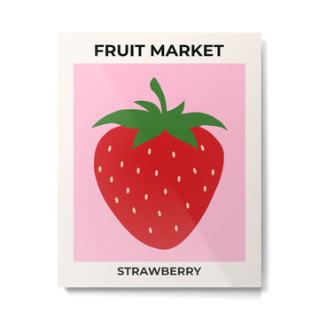 Fruit Market Print Pink Strawberry Print Fruit Art Modern Decor Food Art Abstract Metal Print | TeksDecor
