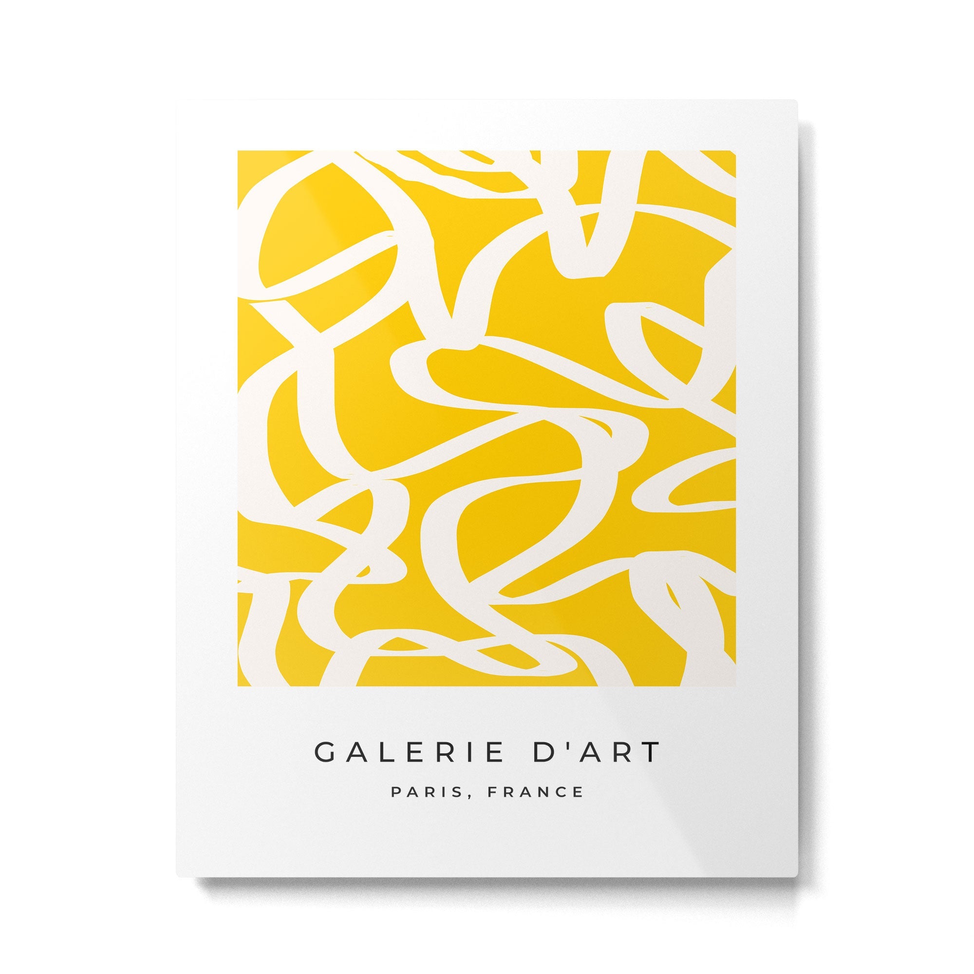 Yellow And White Brush Strokes, Abstract Art, Exhibition Poster, Mid Century Modern Metal Print | TeksDecor